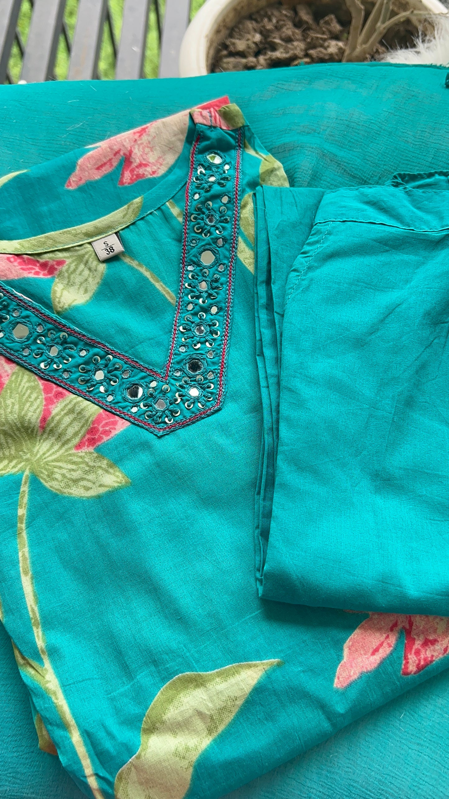 Pure Premium Teal Cotton Kurta Set with Dupatta (38 to 50)