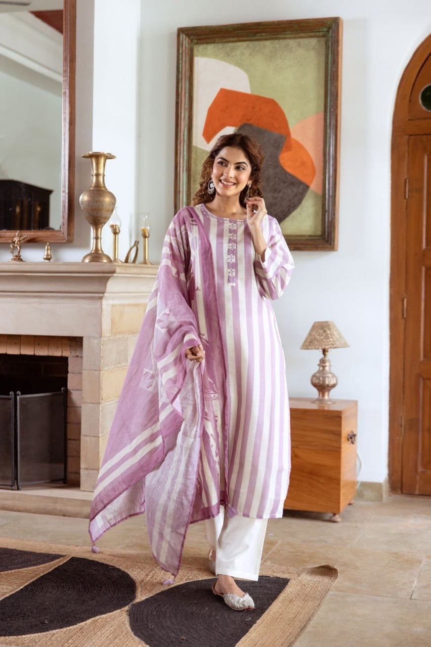 Pure Premium Linen kurta set with dupatta