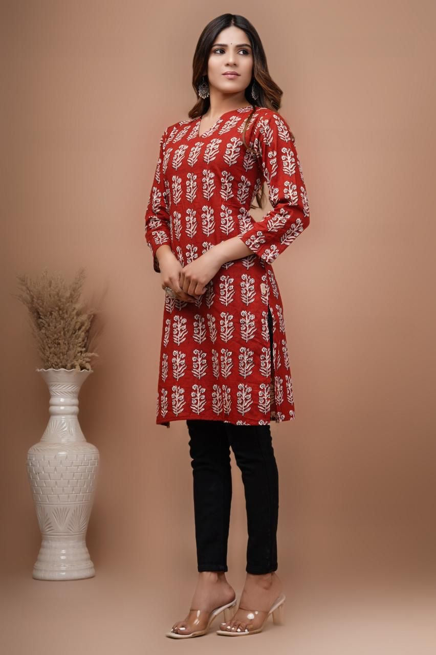 Red Hand Block Print kurti