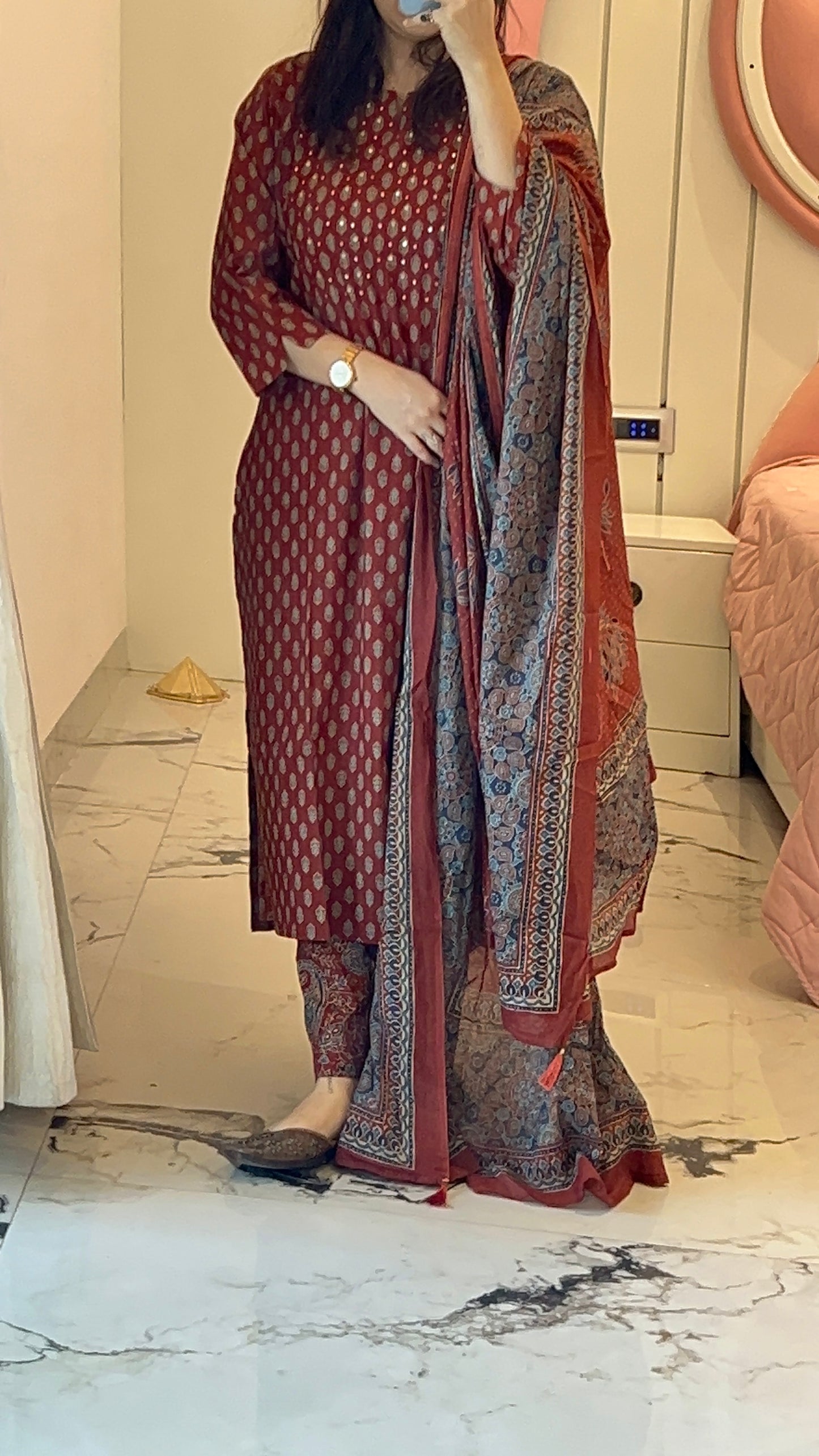 Pure Premium Maroon Cotton Kurta Set with Dupatta (38 to 52)