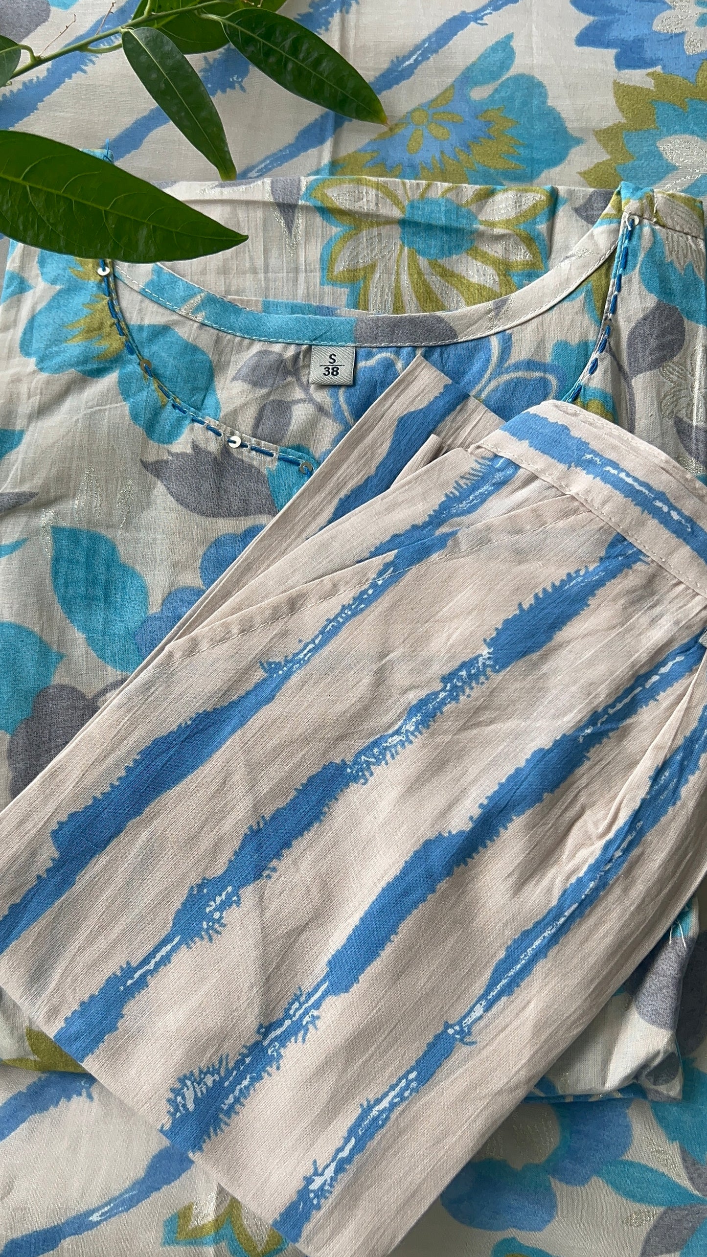 Pure Premium Sky blue A-Line cotton Kurta Set with Dupatta (38 to 50)