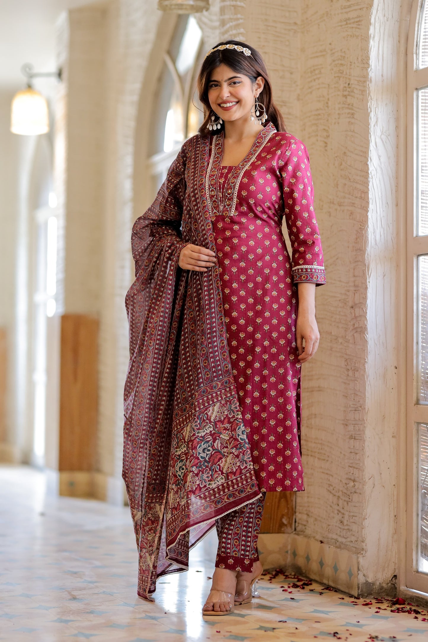 Maroon kurta set with Duptta