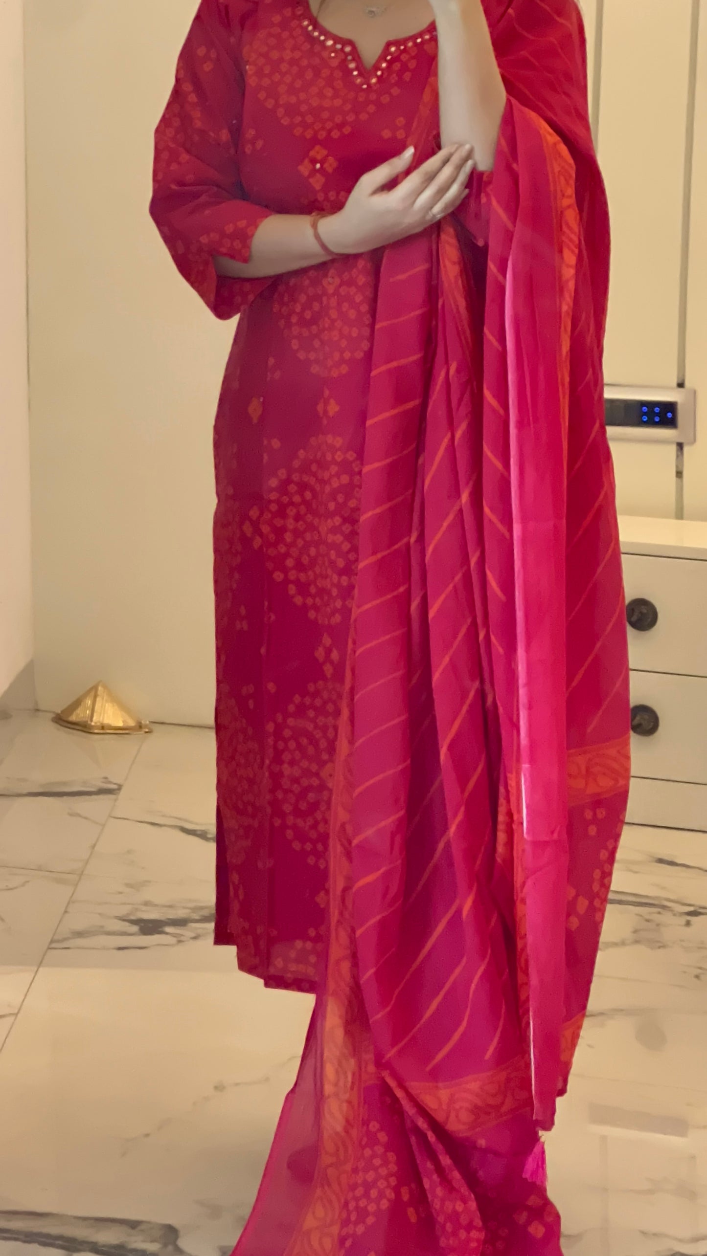 Women’s Pink Cotton Kurta set with Dupatta (38 to 46)