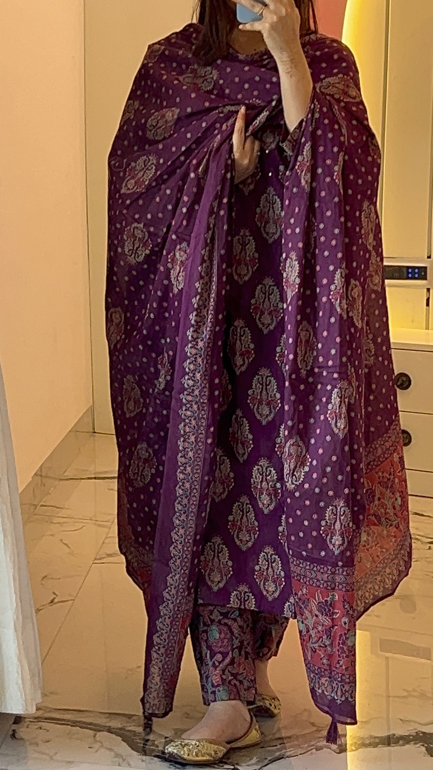 Pure Premium Purple Straight Cotton kurta set with Dupatta (38 to 52)