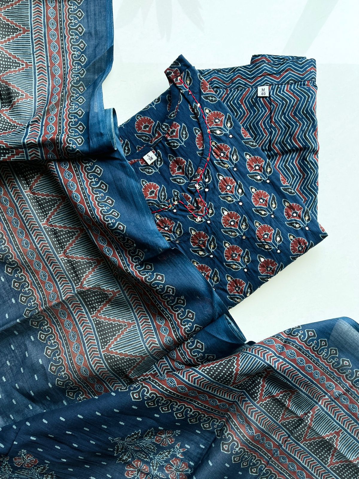Pure Premium Indigo Blue Cotton kurta Set with Dupatta (38 to 52)