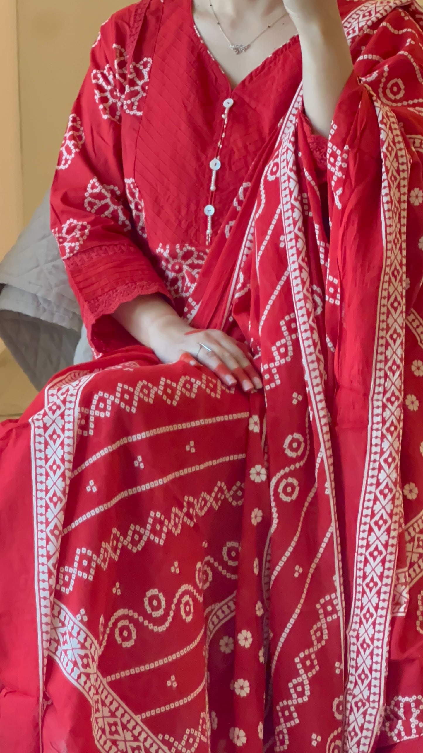 Women's Red Cotton kurta Set with Dupatta (38 to 46) | VGANG