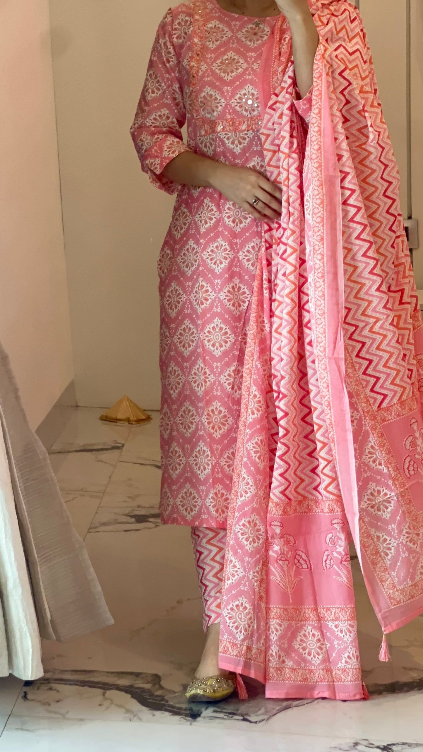 Pure Premium Light Pink Cotton Kurta Set with Dupatta ( 38 to 46)