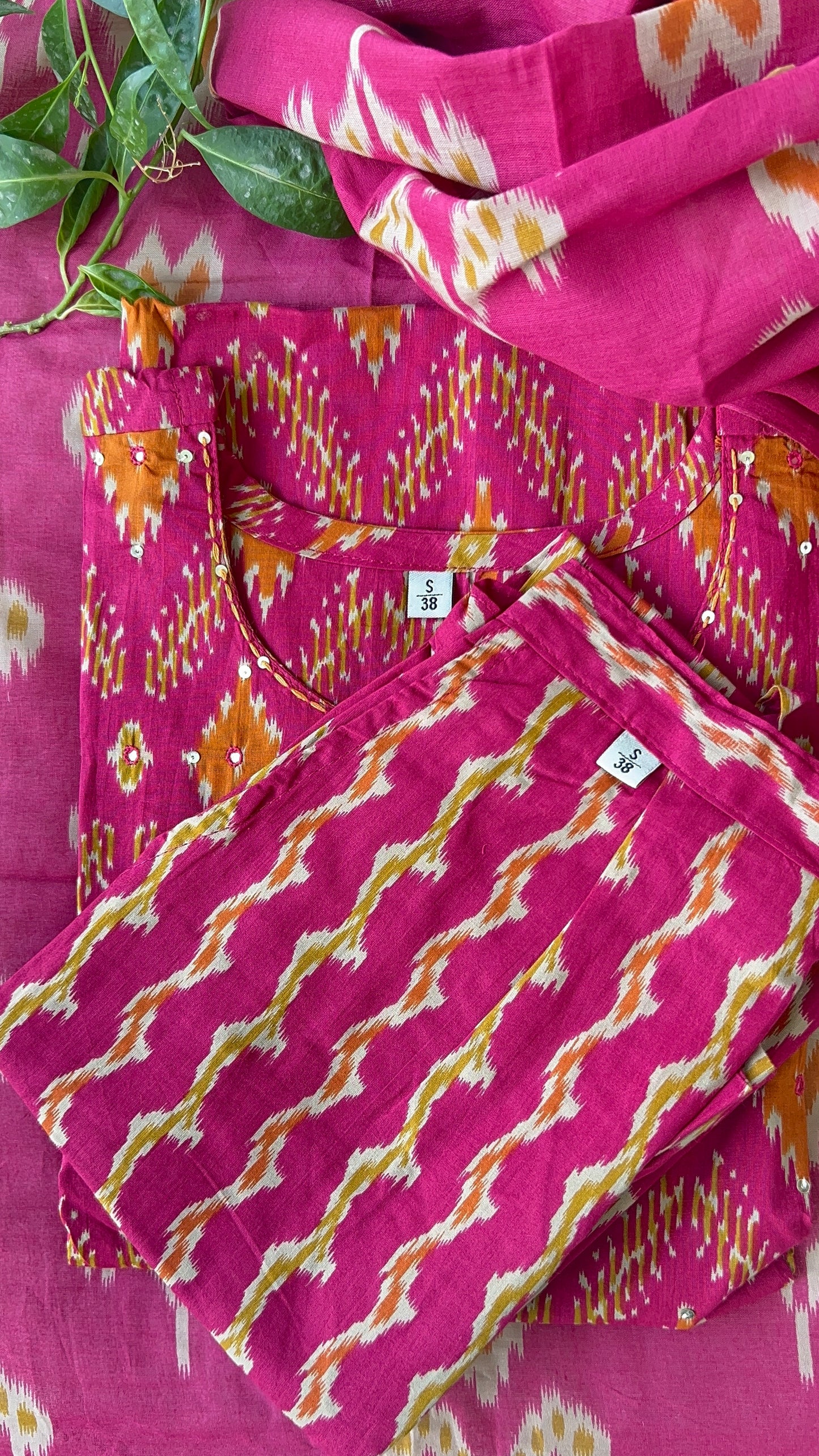 Pure Premium Magenta with Rust Cotton Kurta Set with Dupatta (38 to 52)