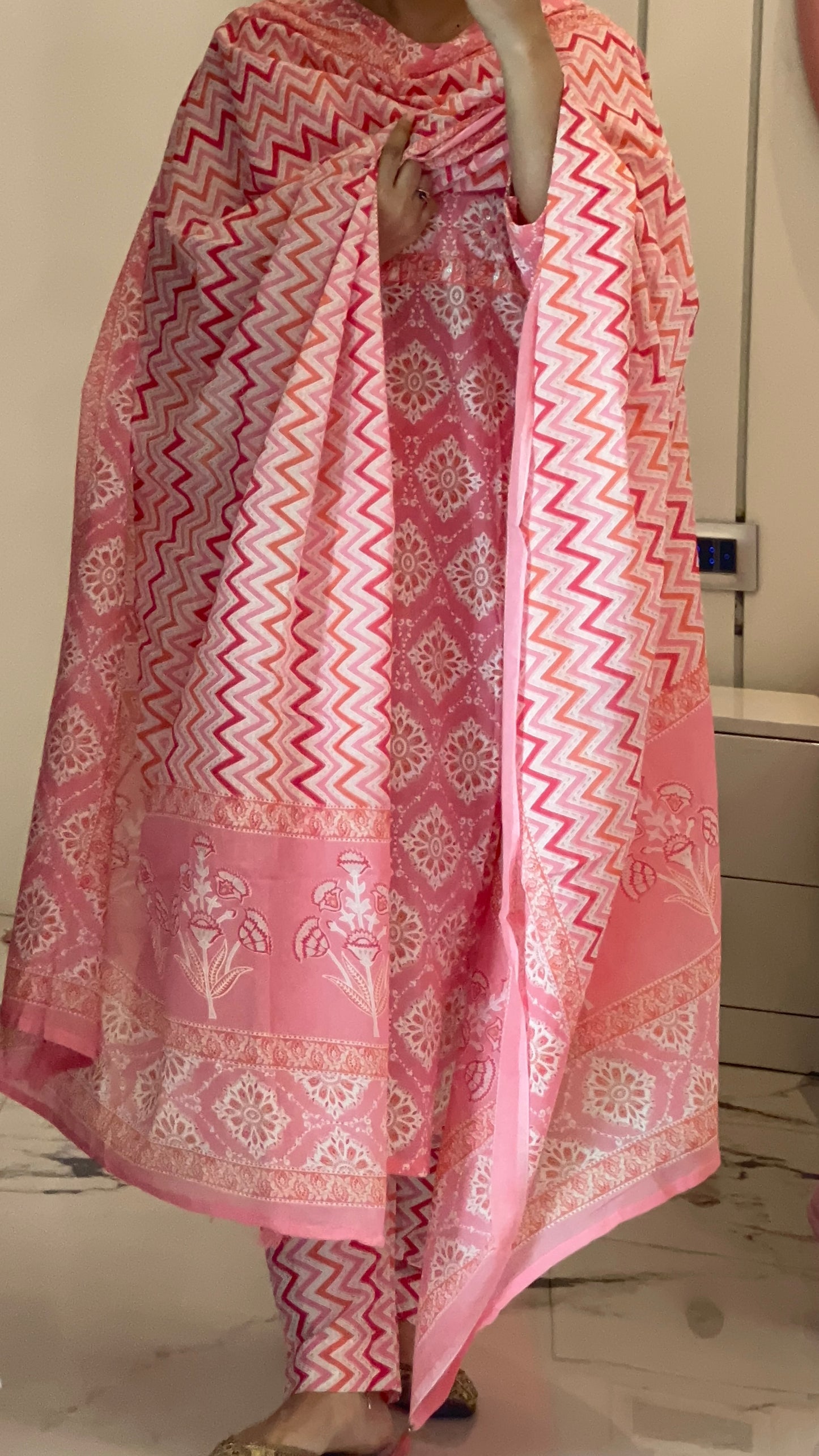 Pure Premium Light Pink Cotton Kurta Set with Dupatta ( 38 to 46)