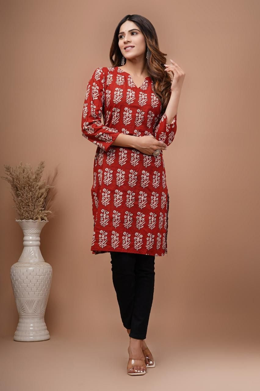 Red Hand Block Print kurti