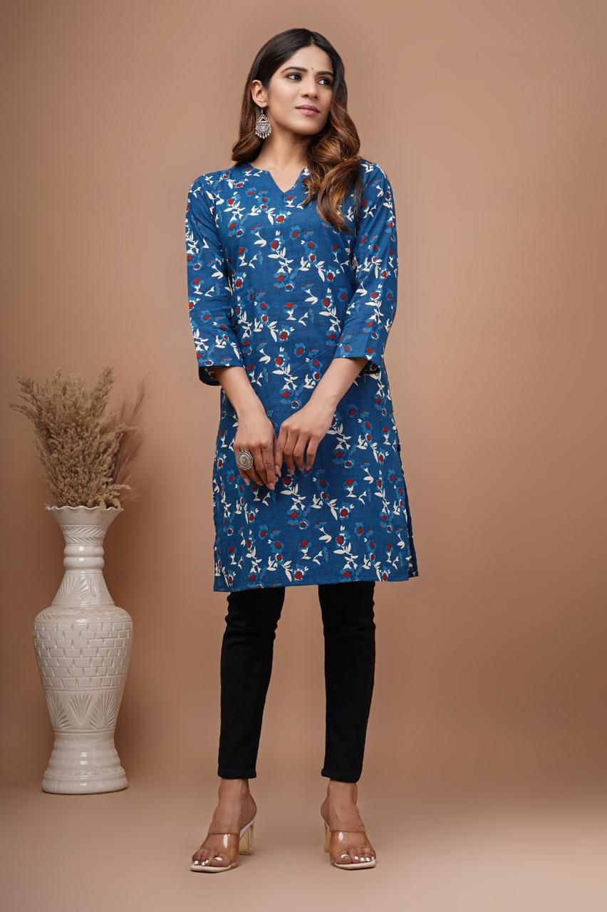 Blue Hand Block Print kurti