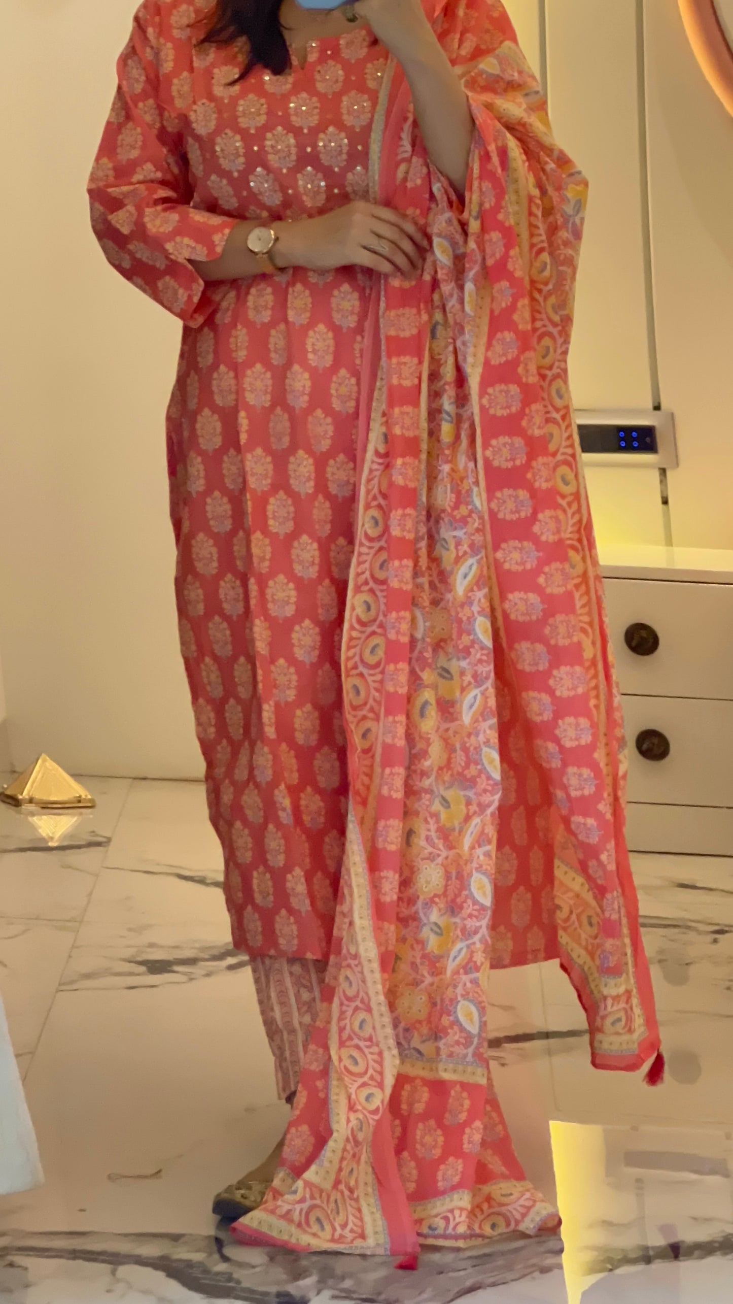 Pure Premium Peach Cotton kurta Set with Dupatta (38 to 52)