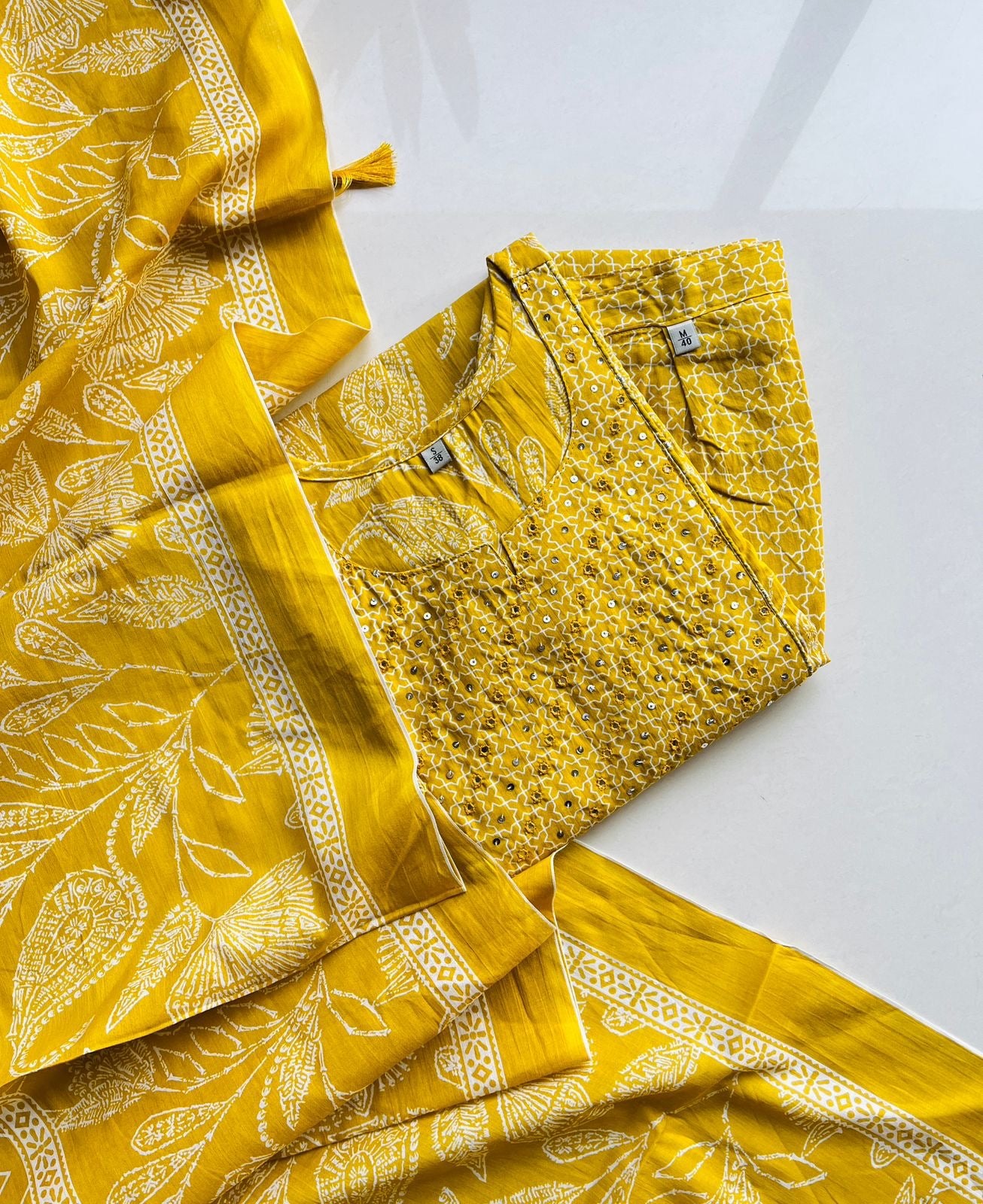 Pure Premium Yellow Cotton kurta set with Dupatta (38 to 52)