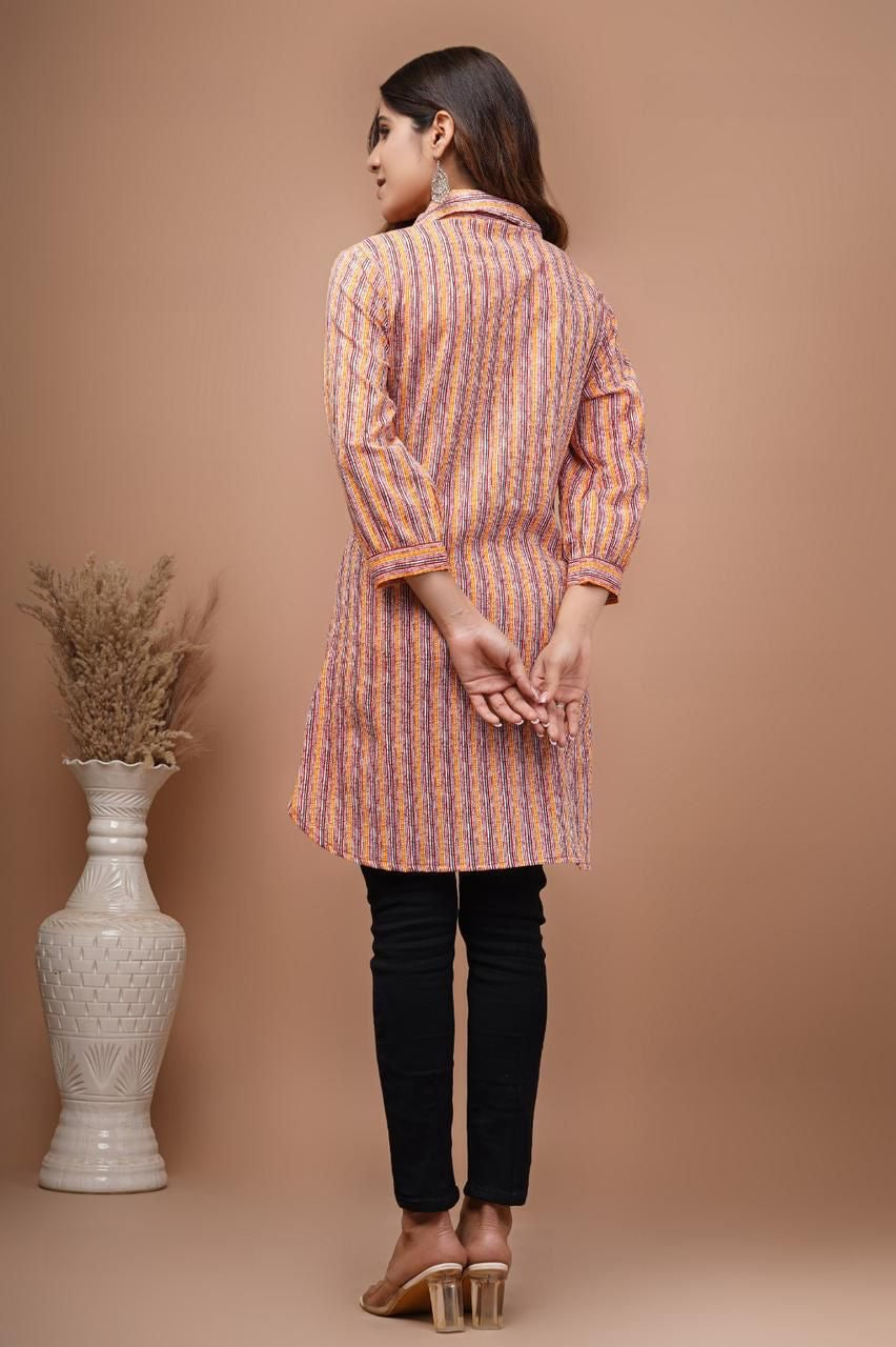 Peach Jaipuri short kurti
