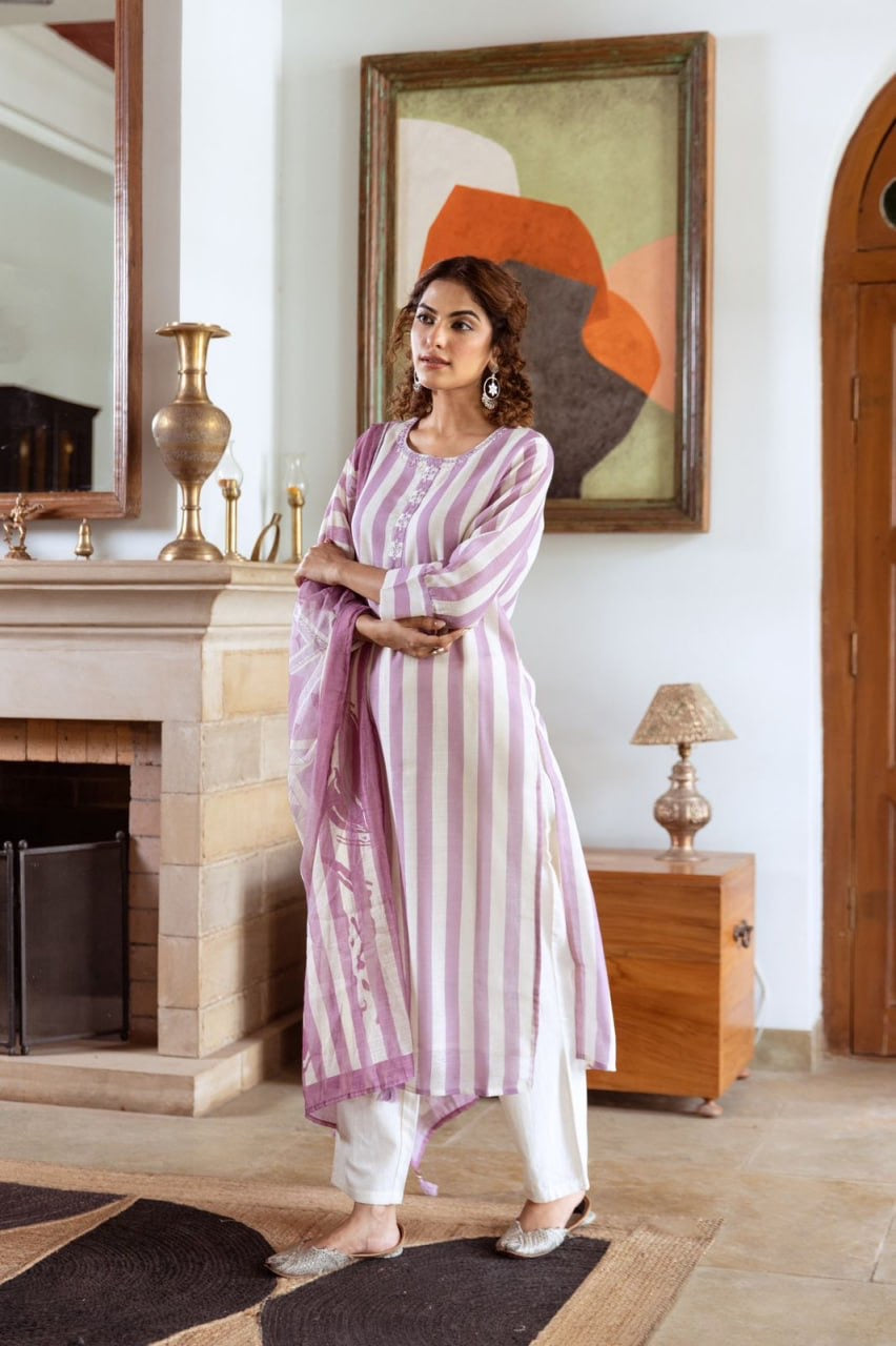 Pure Premium Linen kurta set with dupatta