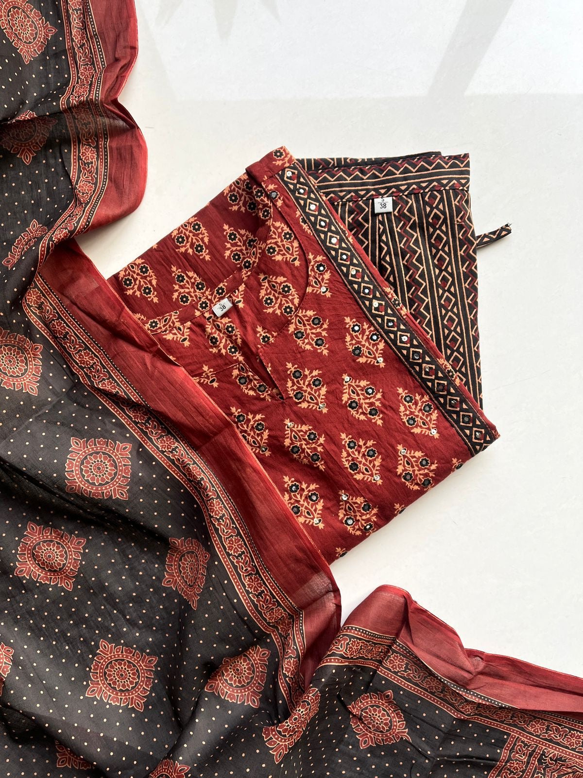 Pure Premium Block Print Maroon kurta set with Dupatta (38 to 52)