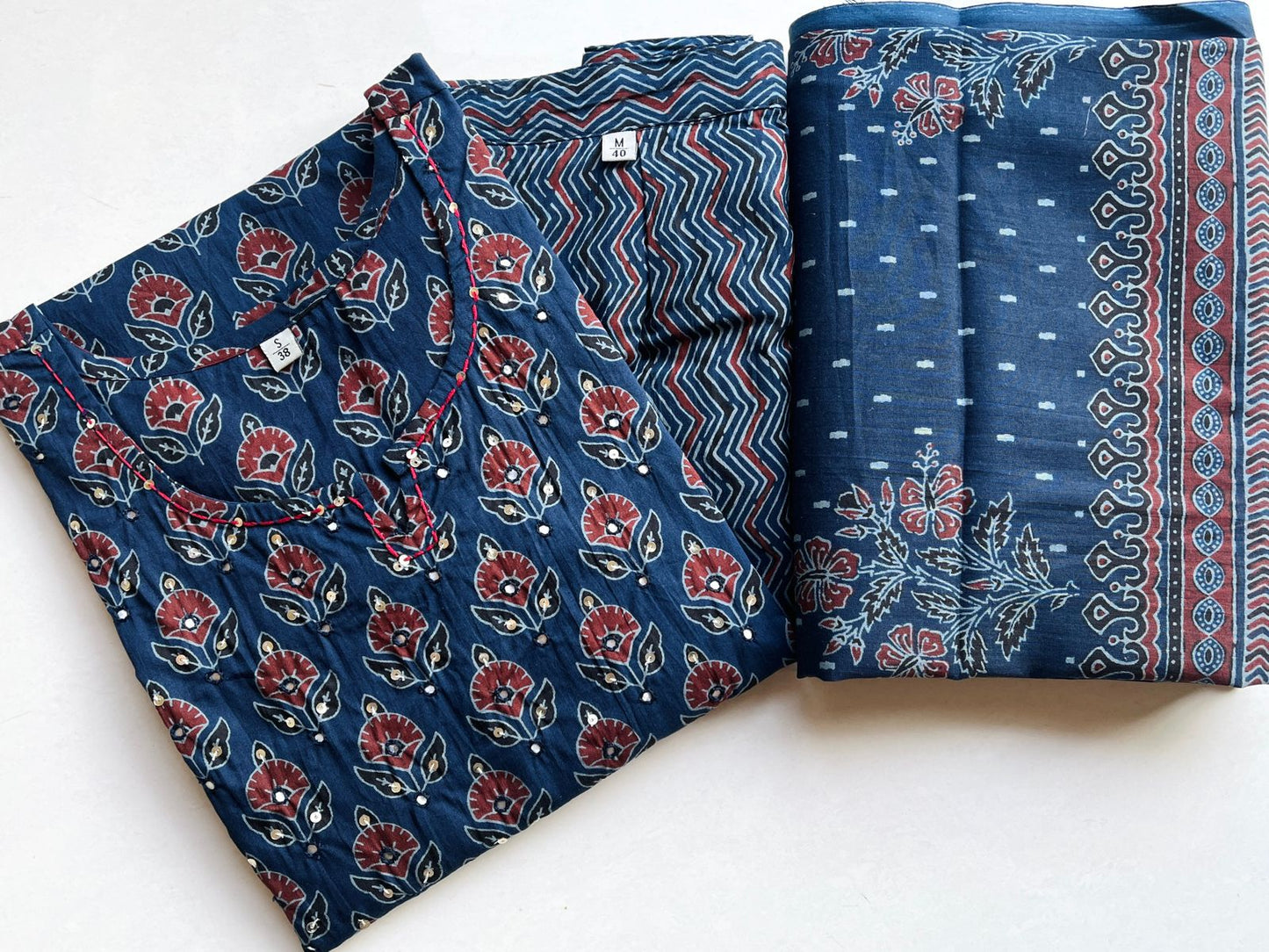 Pure Premium Indigo Blue Cotton kurta Set with Dupatta (38 to 52)