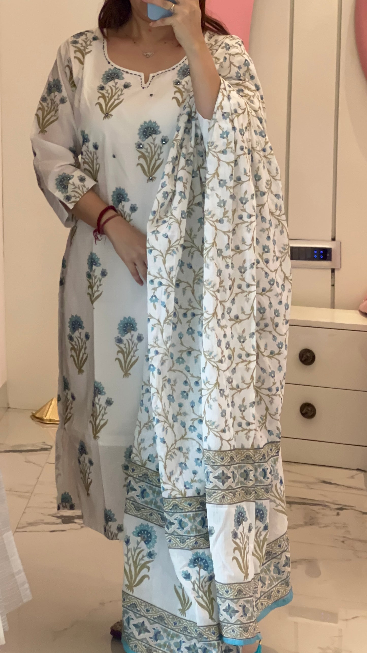 Pure Premium Off White Straight Cotton kurta set with Dupatta (38 to 52)