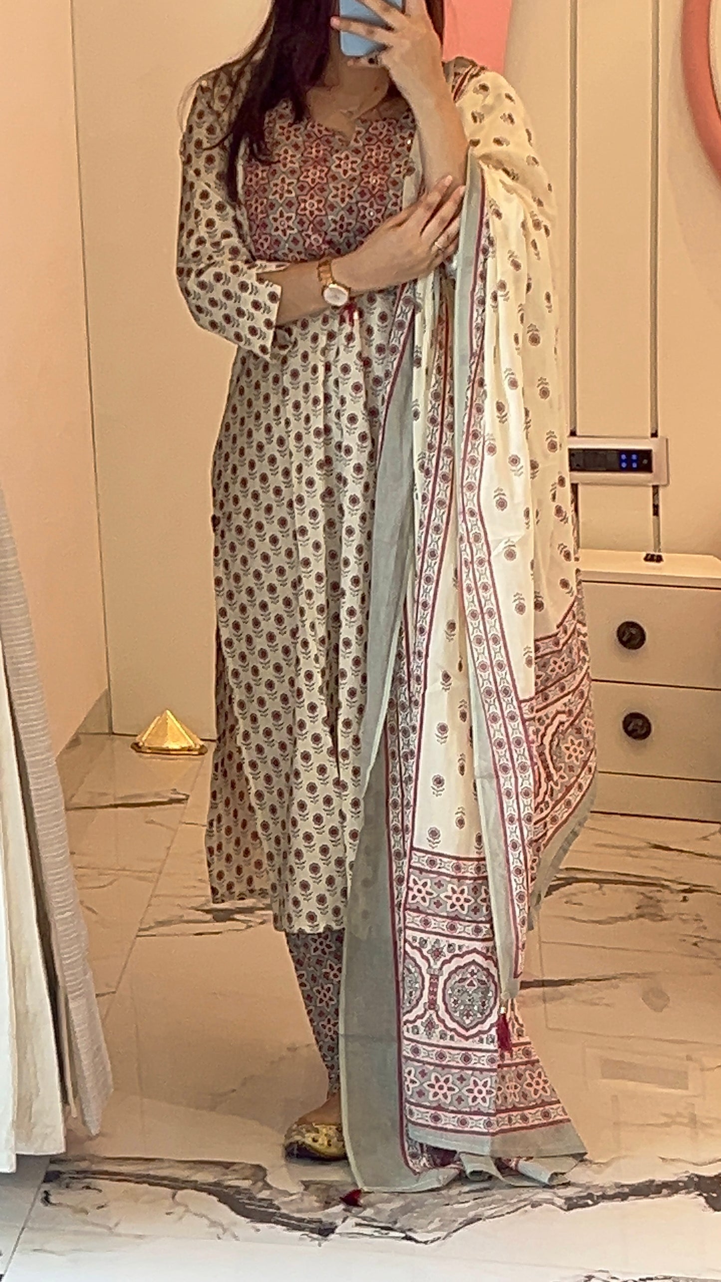 Pure Premium Off white small butti kurta set with Dupatta (38 to 52)