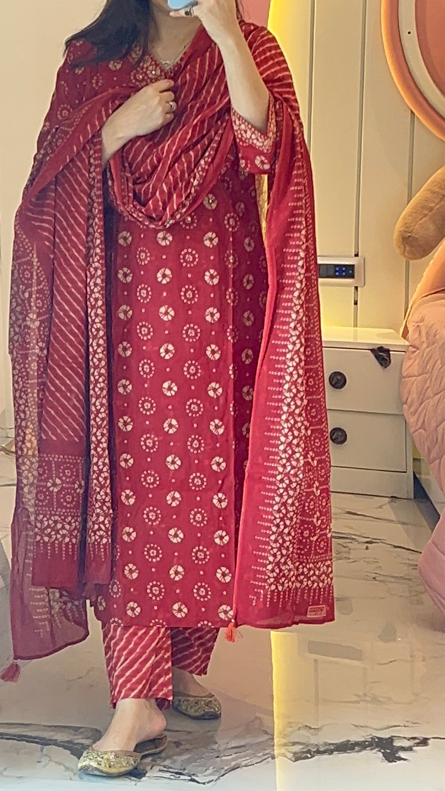 Pure Premium Red Cotton Kurta Set with Dupatta (38 to 52)