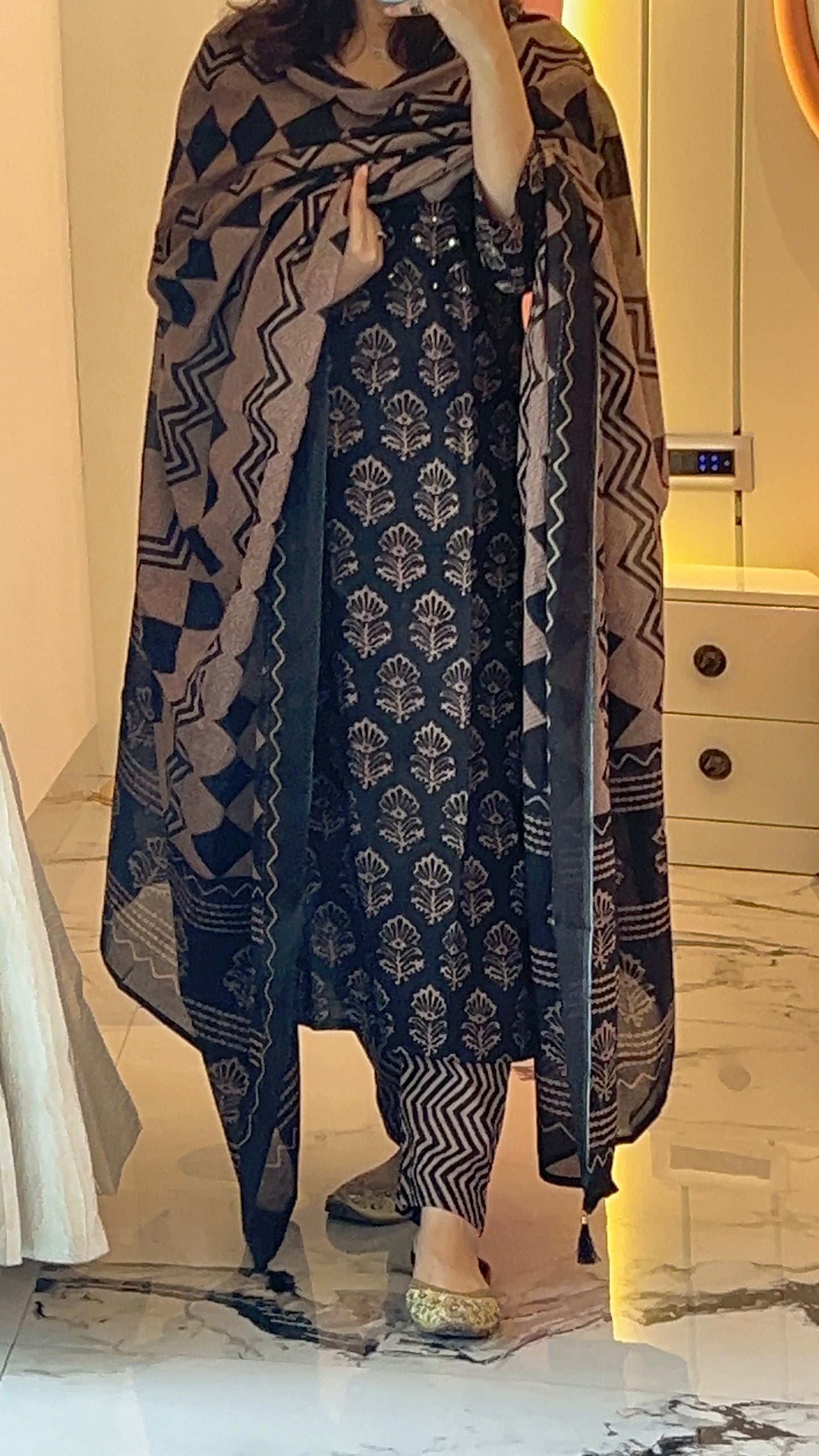 Pure Premium Black Cotton kurta set with Dupatta (38 to 52)