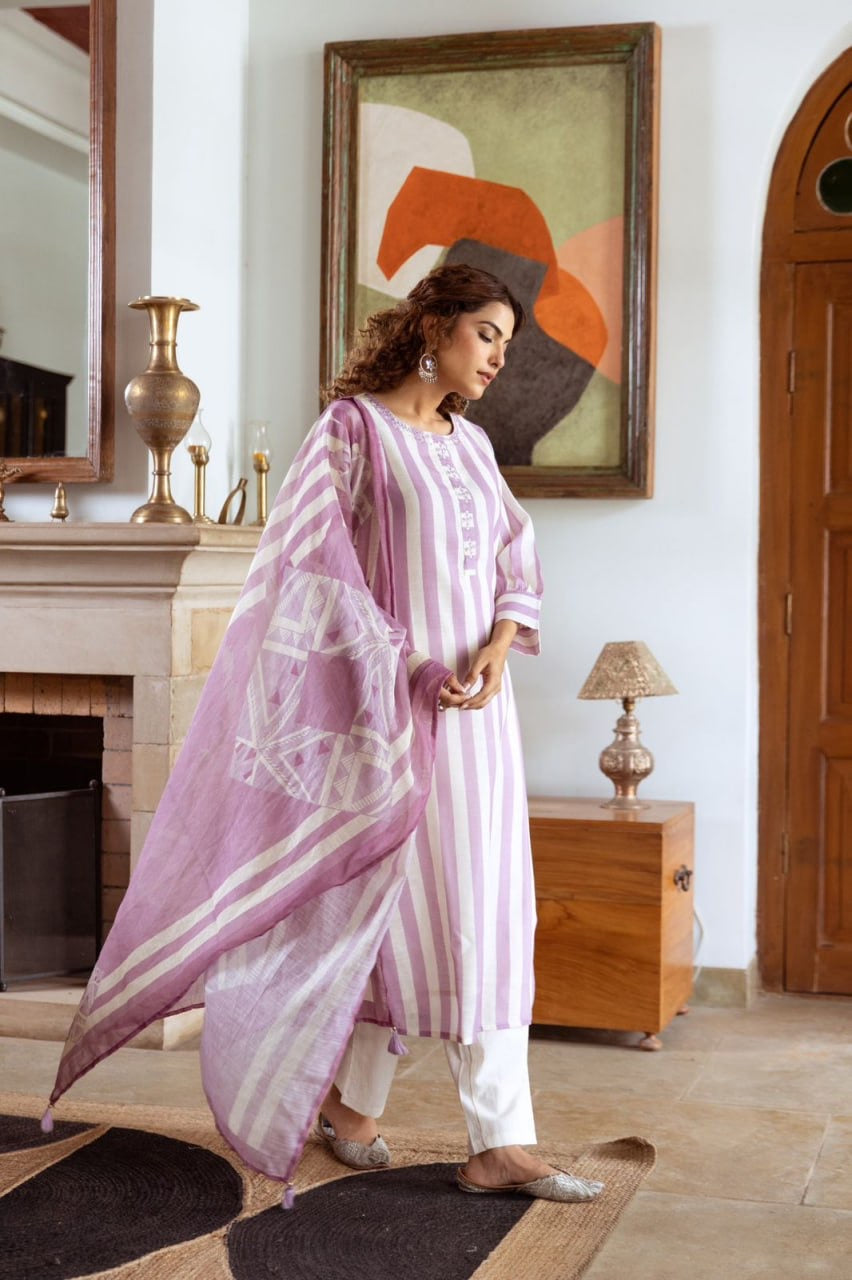 Pure Premium Linen kurta set with dupatta