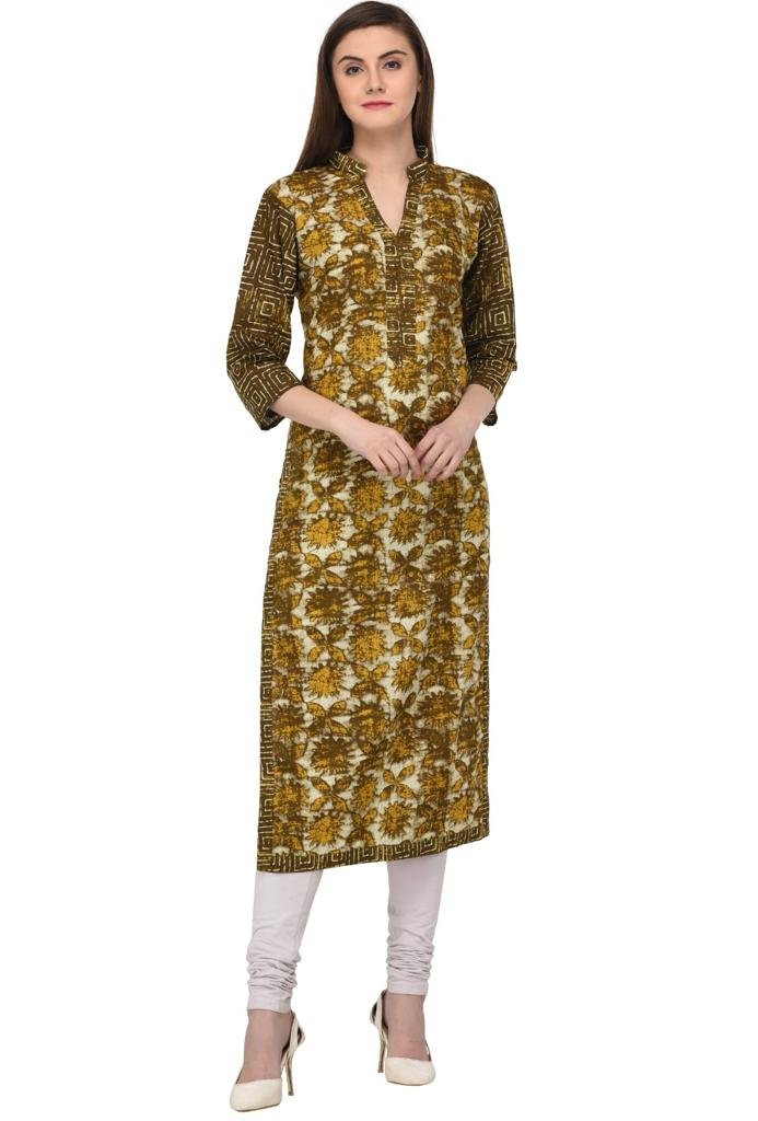 Olive green printed kurta