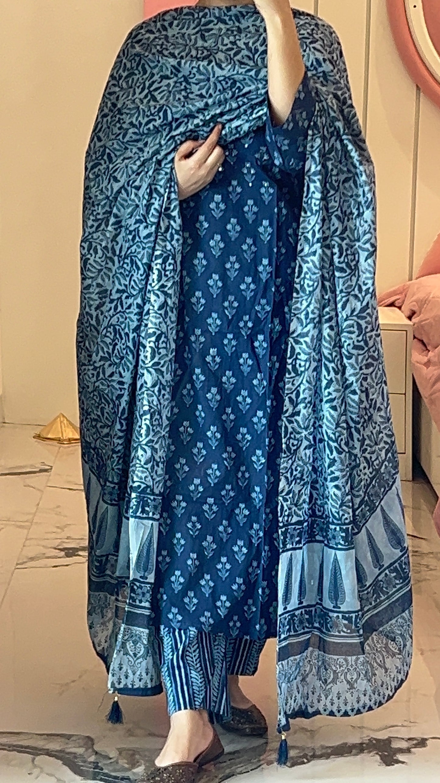 Pure Premium Royal blue Cotton kurta set with Dupatta