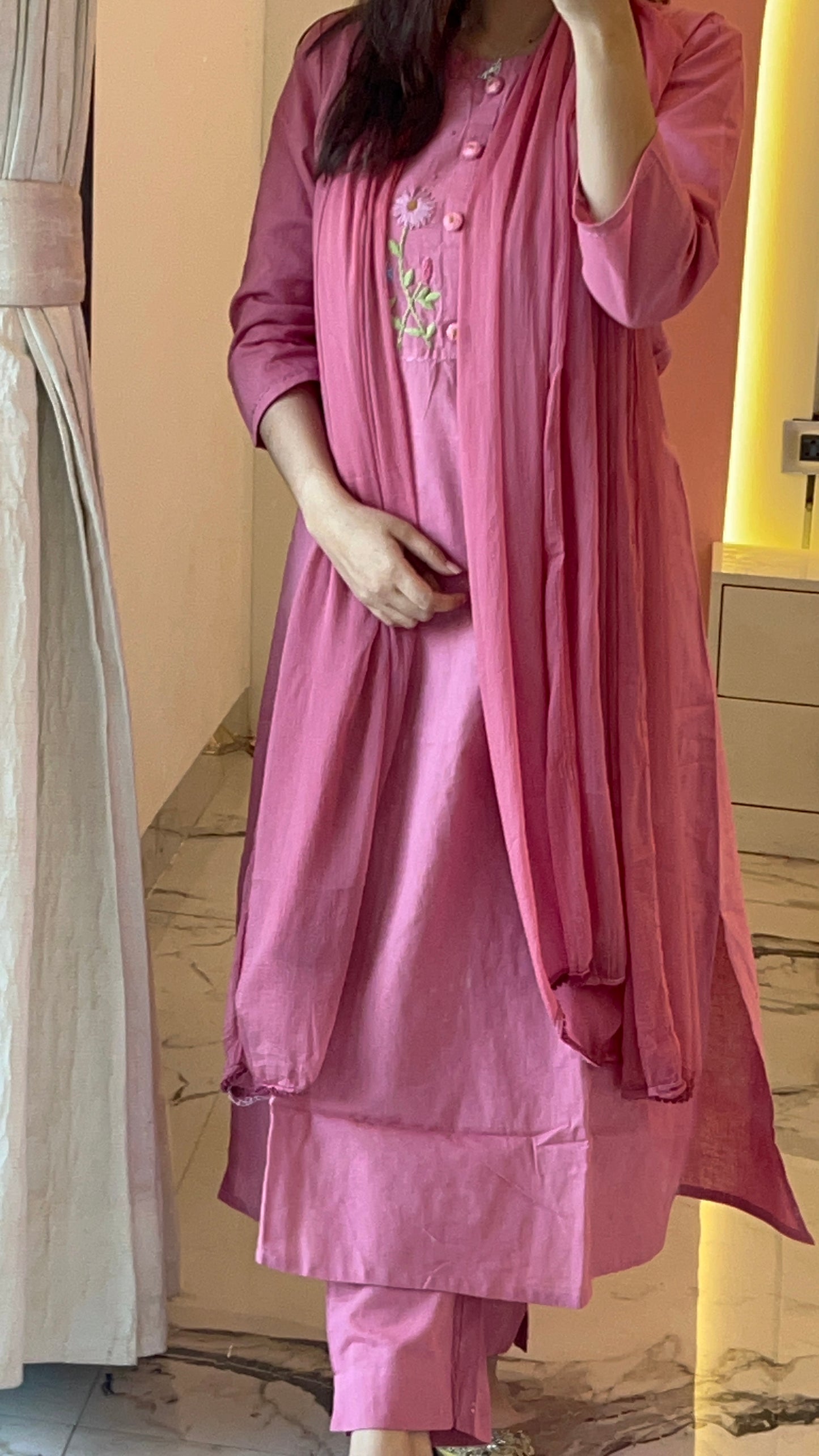 Pure Premium Onion Pink Cotton Flex Kurta Set with Dupatta (38 to 46)