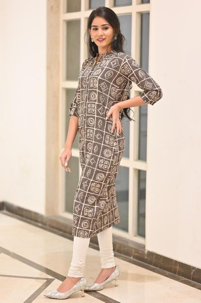 Grey printed Straight long kurti