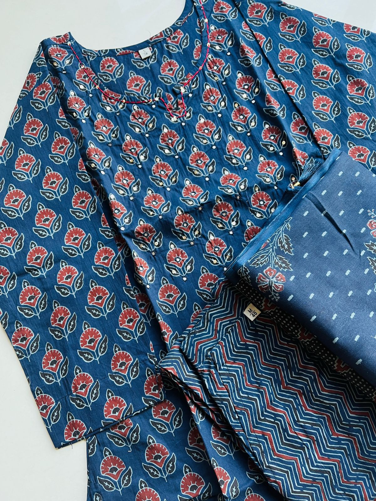 Pure Premium Indigo Blue Cotton kurta Set with Dupatta (38 to 52)