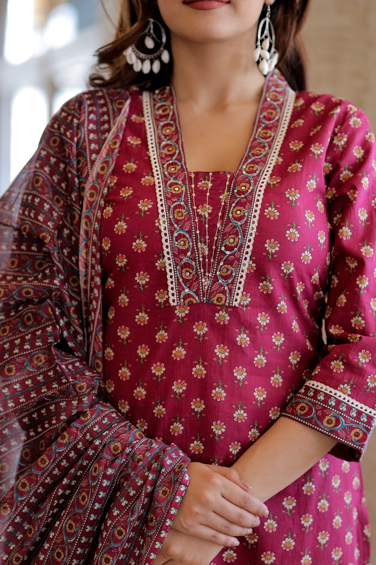 Maroon kurta set with Duptta