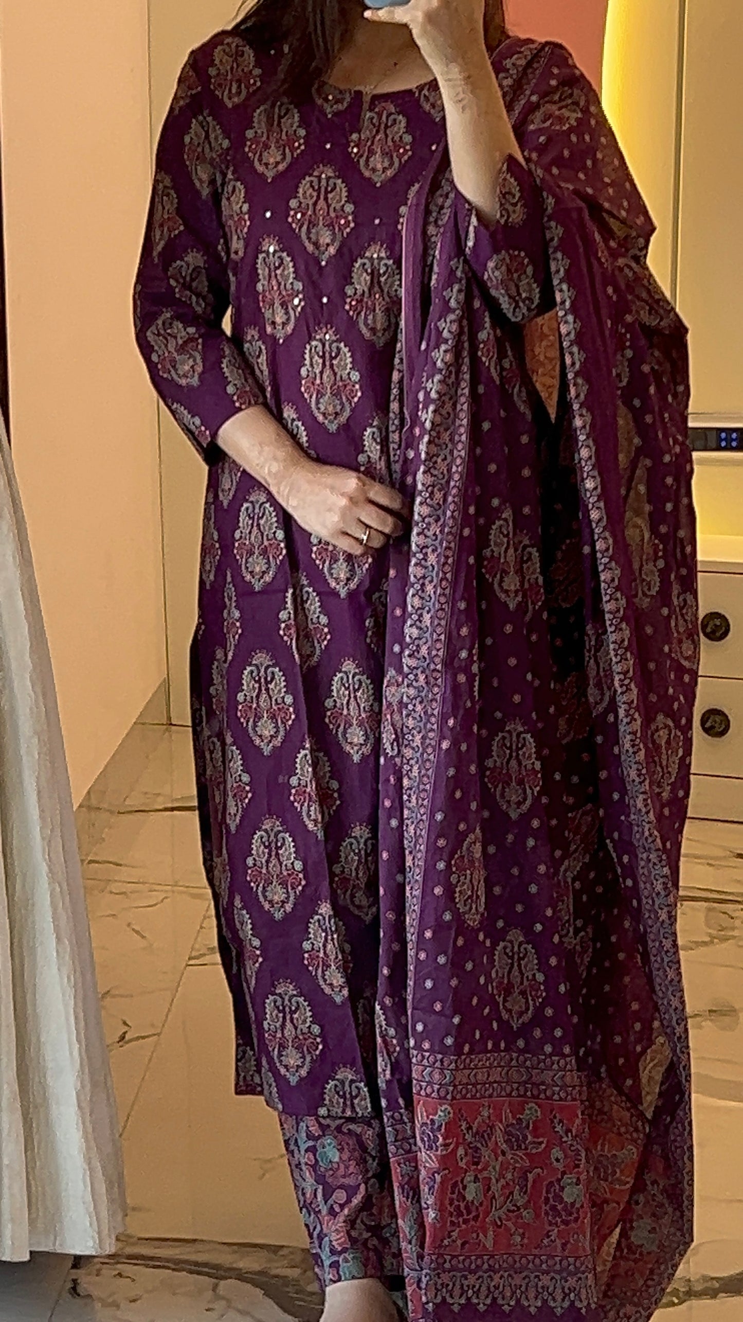Pure Premium Purple Straight Cotton kurta set with Dupatta (38 to 52)