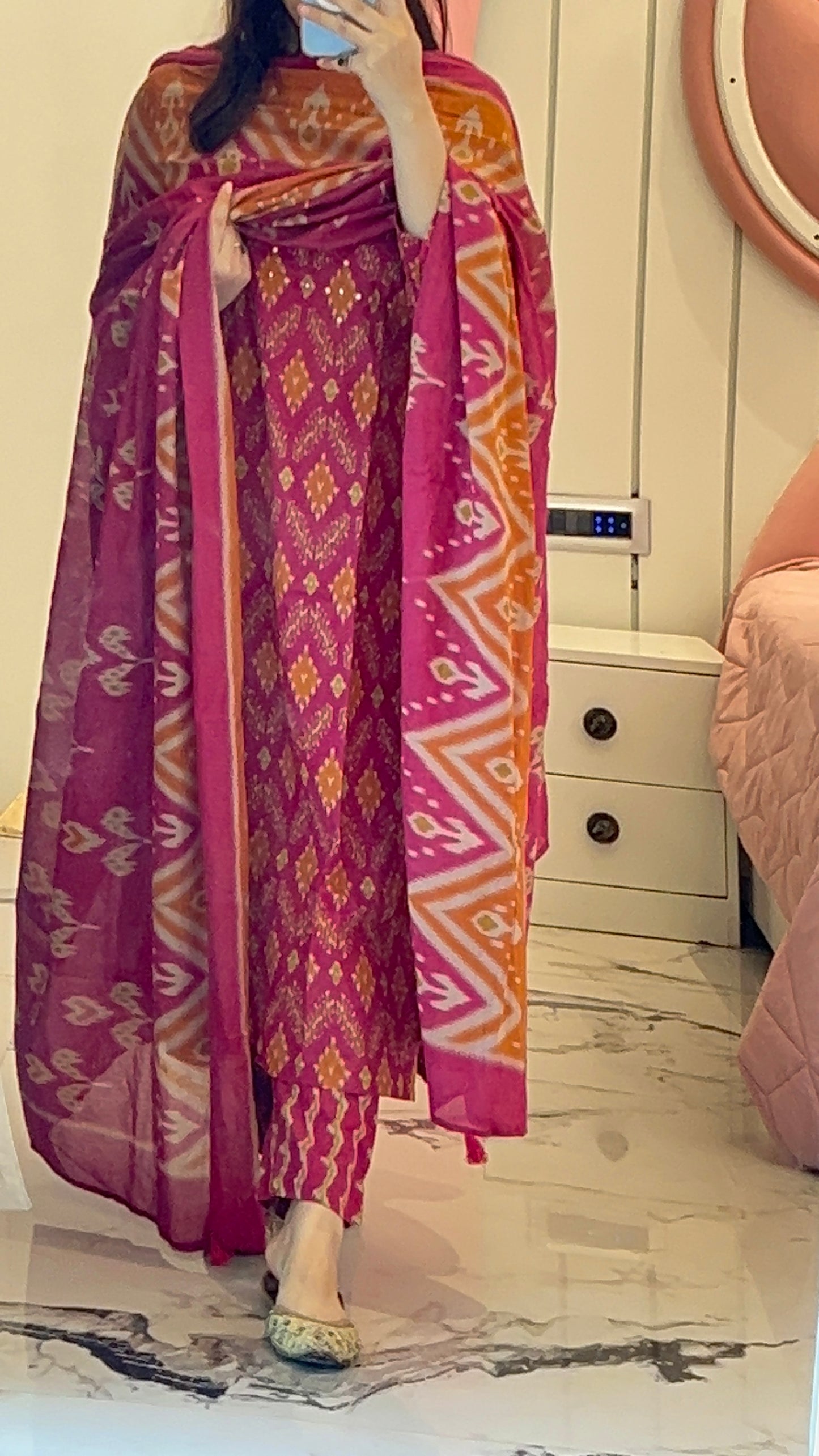 Pure Premium Magenta with Rust Cotton Kurta Set with Dupatta (38 to 52)