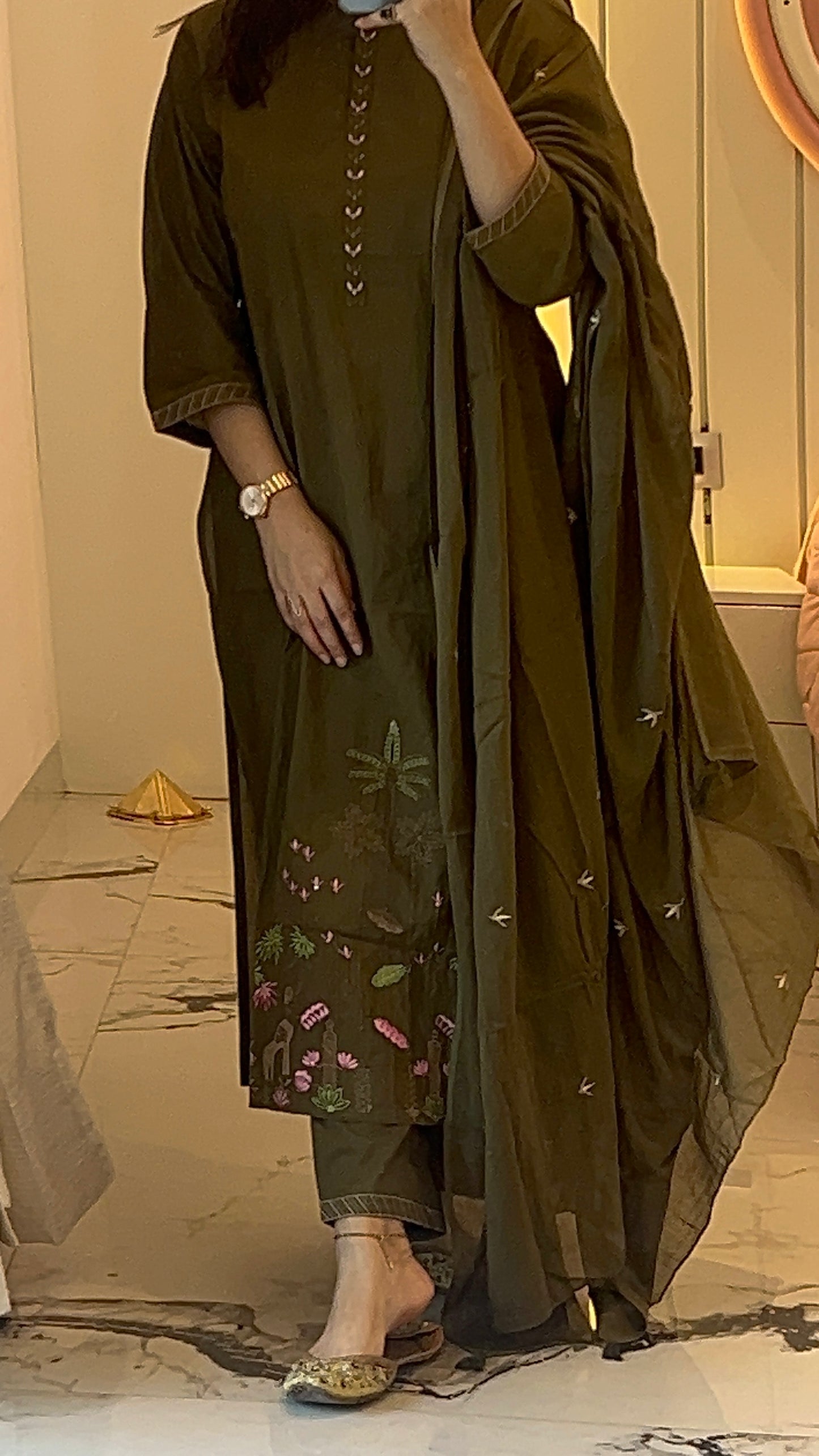 Pure Premium Mehandi Embroidered Cotton kurta Set with Dupatta (38 to 46)