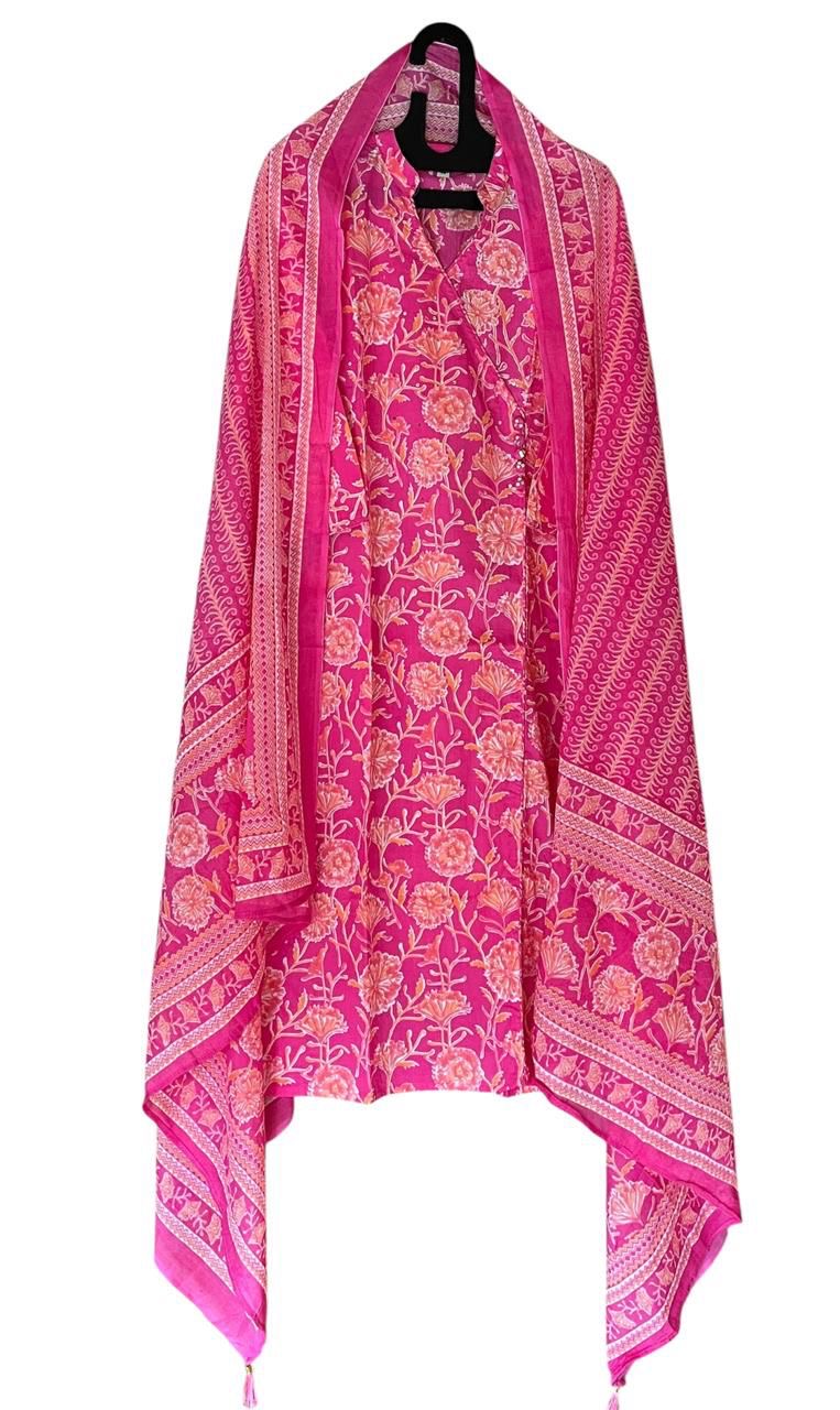 Pure Pink Angarak ha Straight Kurta set with Dupatta ( 38 to 46)