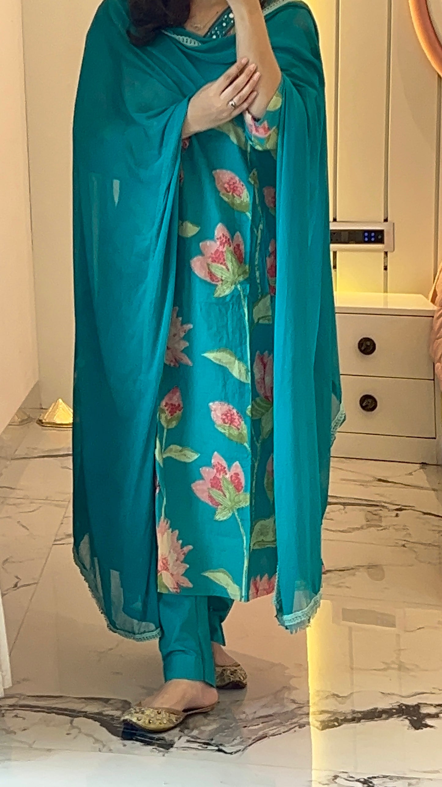 Pure Premium Teal Cotton Kurta Set with Dupatta (38 to 50)