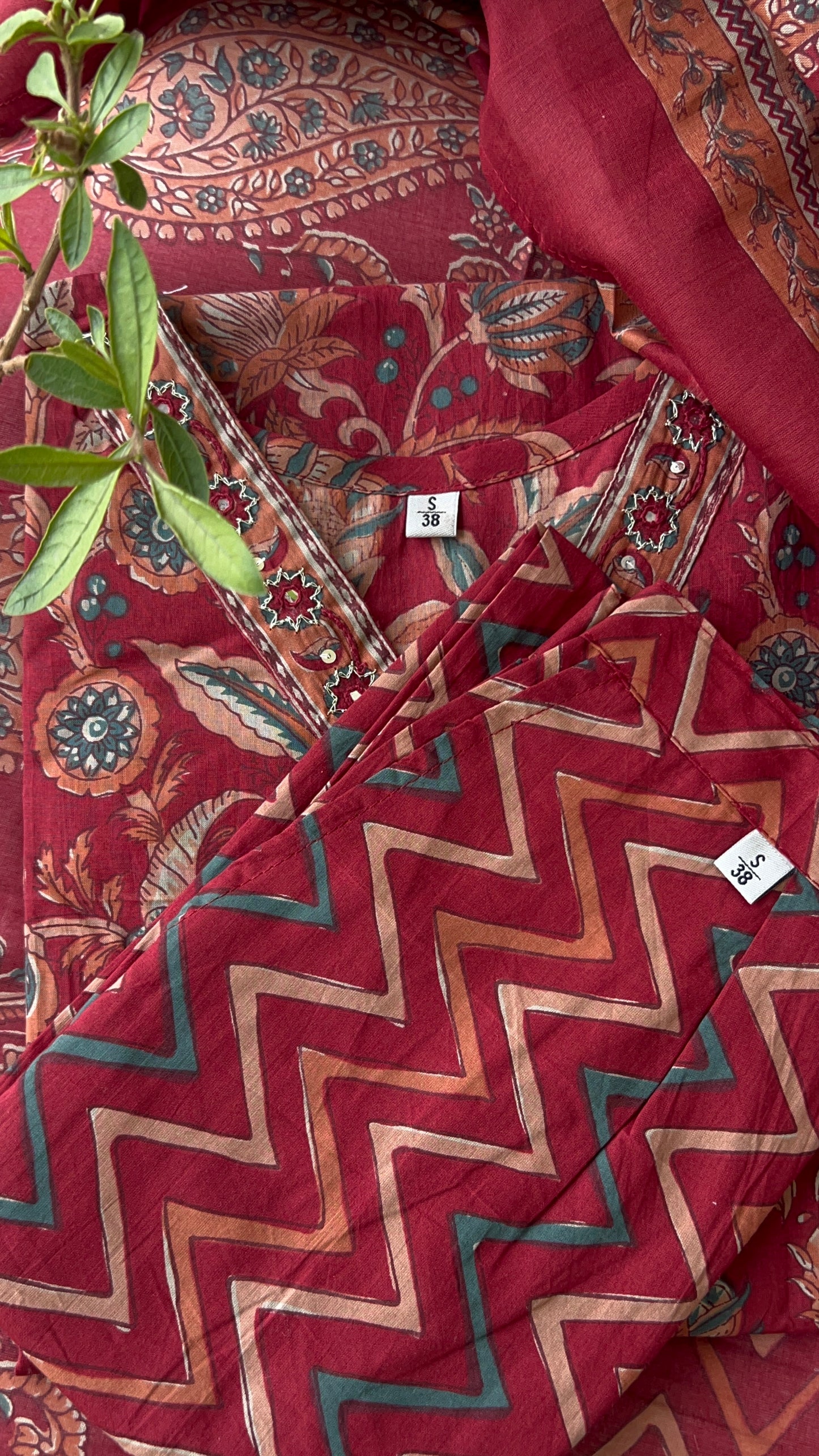 Pure Premium Maroon Cotton Straight Kurta set with Dupatta (38 to 52)