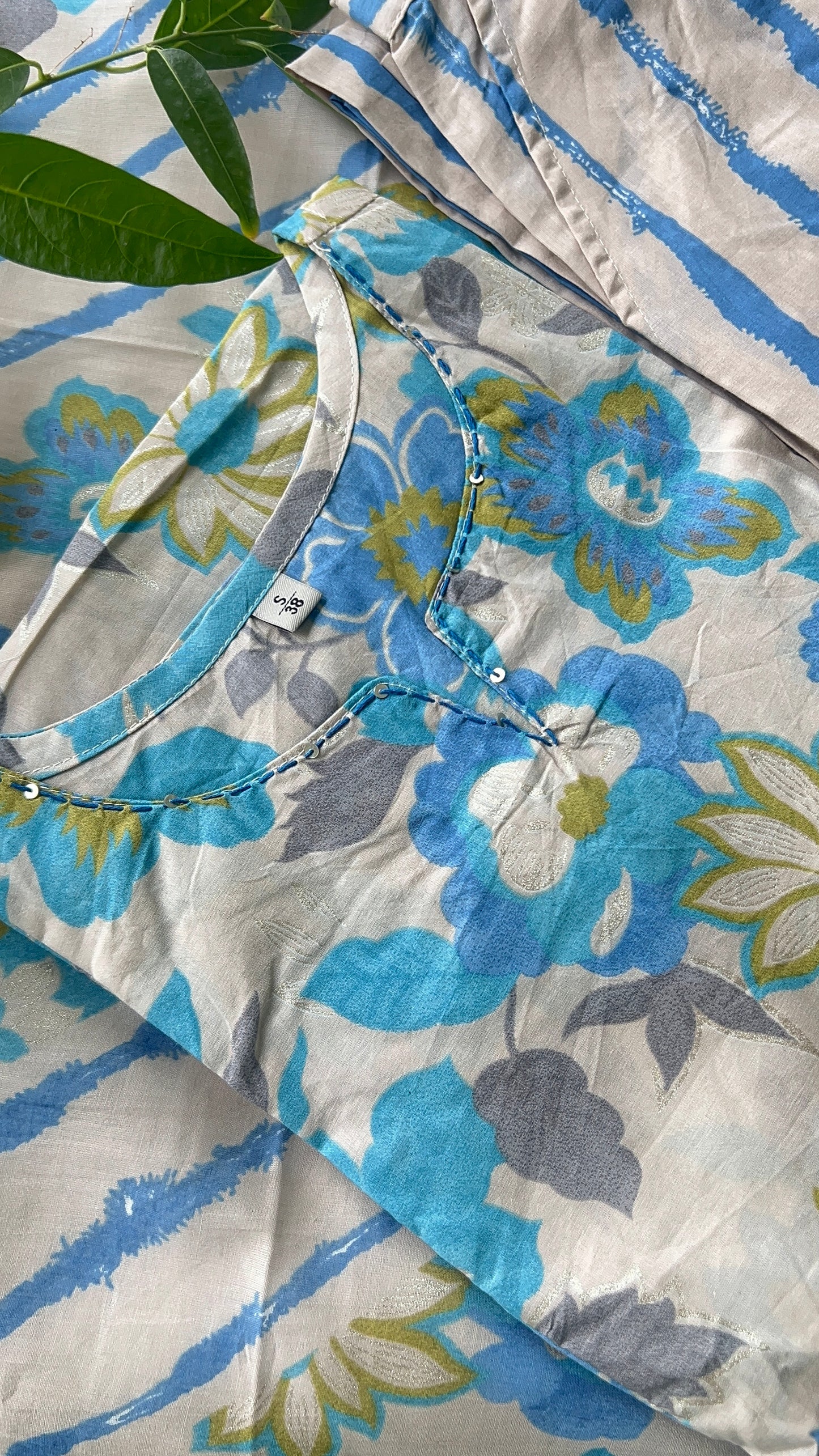 Pure Premium Sky blue A-Line cotton Kurta Set with Dupatta (38 to 50)