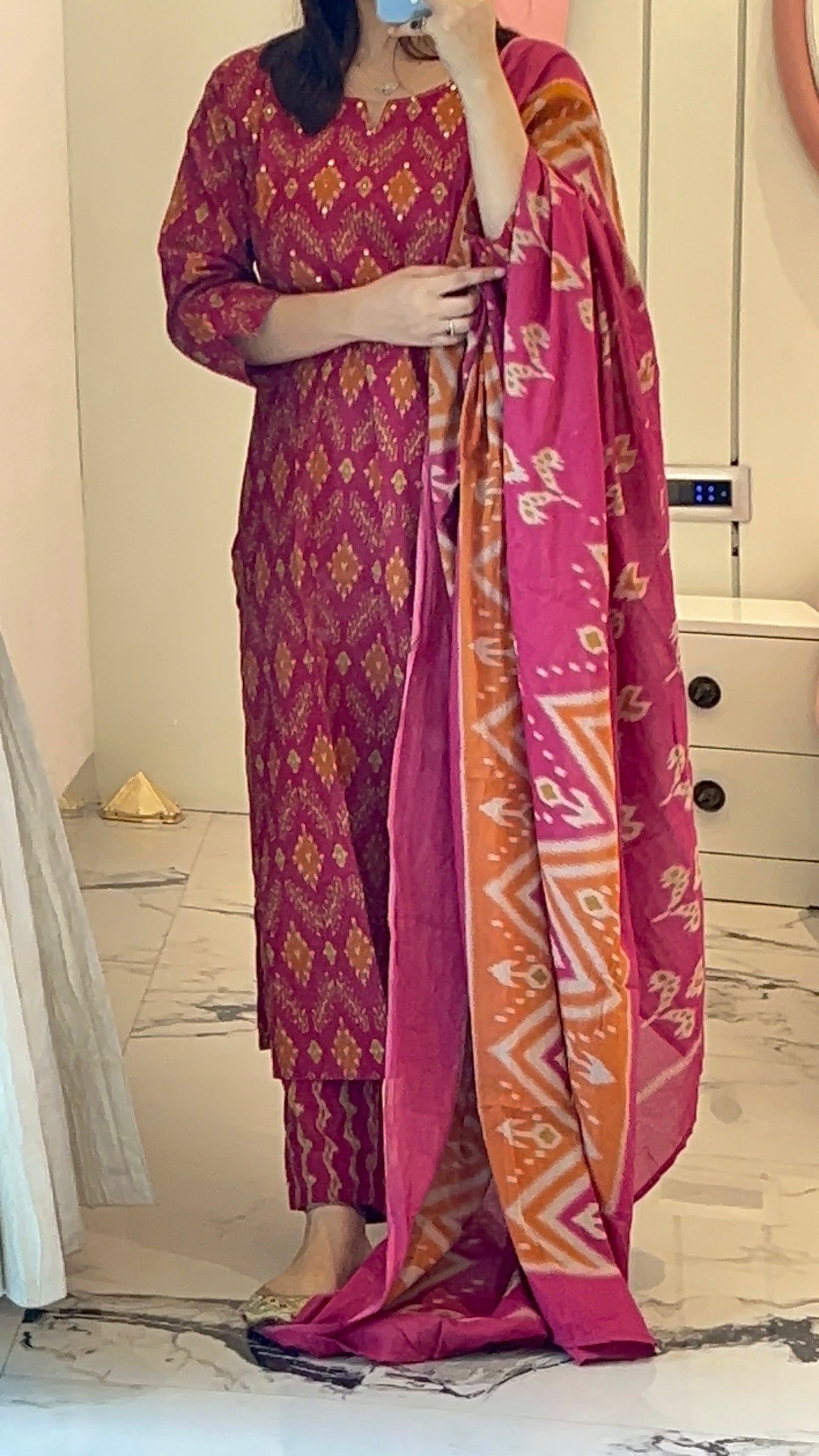 Pure Premium Magenta with Rust Cotton Kurta Set with Dupatta (38 to 52)