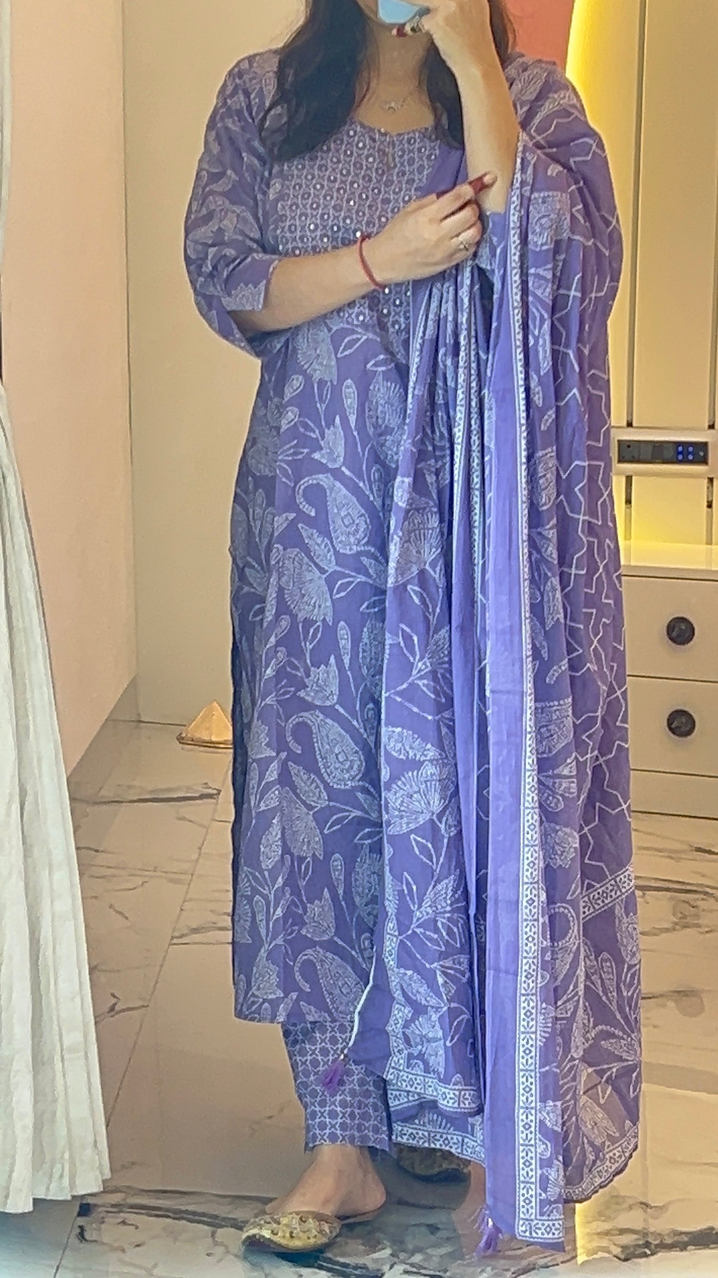 Pure Premium Lavender Cotton kurta Set with Dupatta (38 to 52)