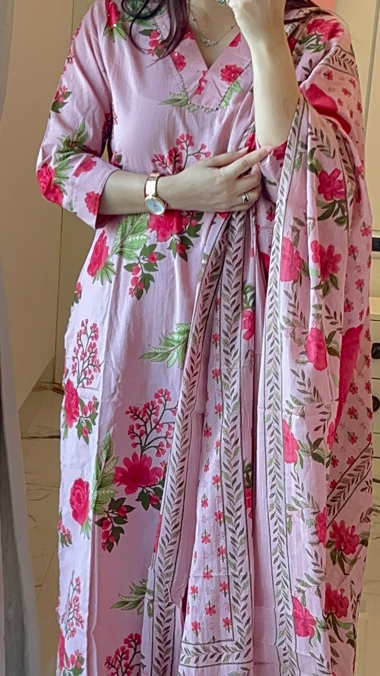 Pure Premium Pink Cotton kurta set with Dupatta (38 to 46)