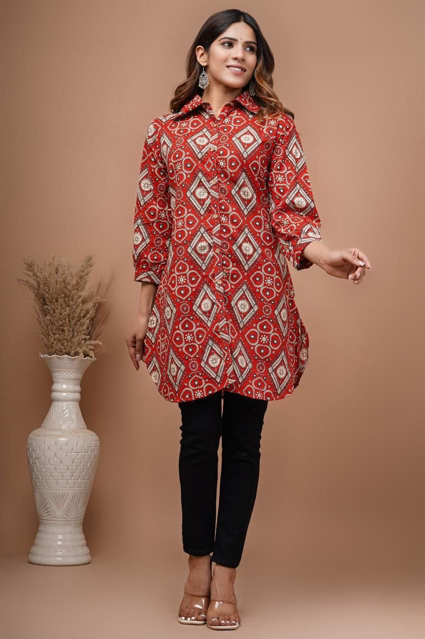 Rust printed Short kurti