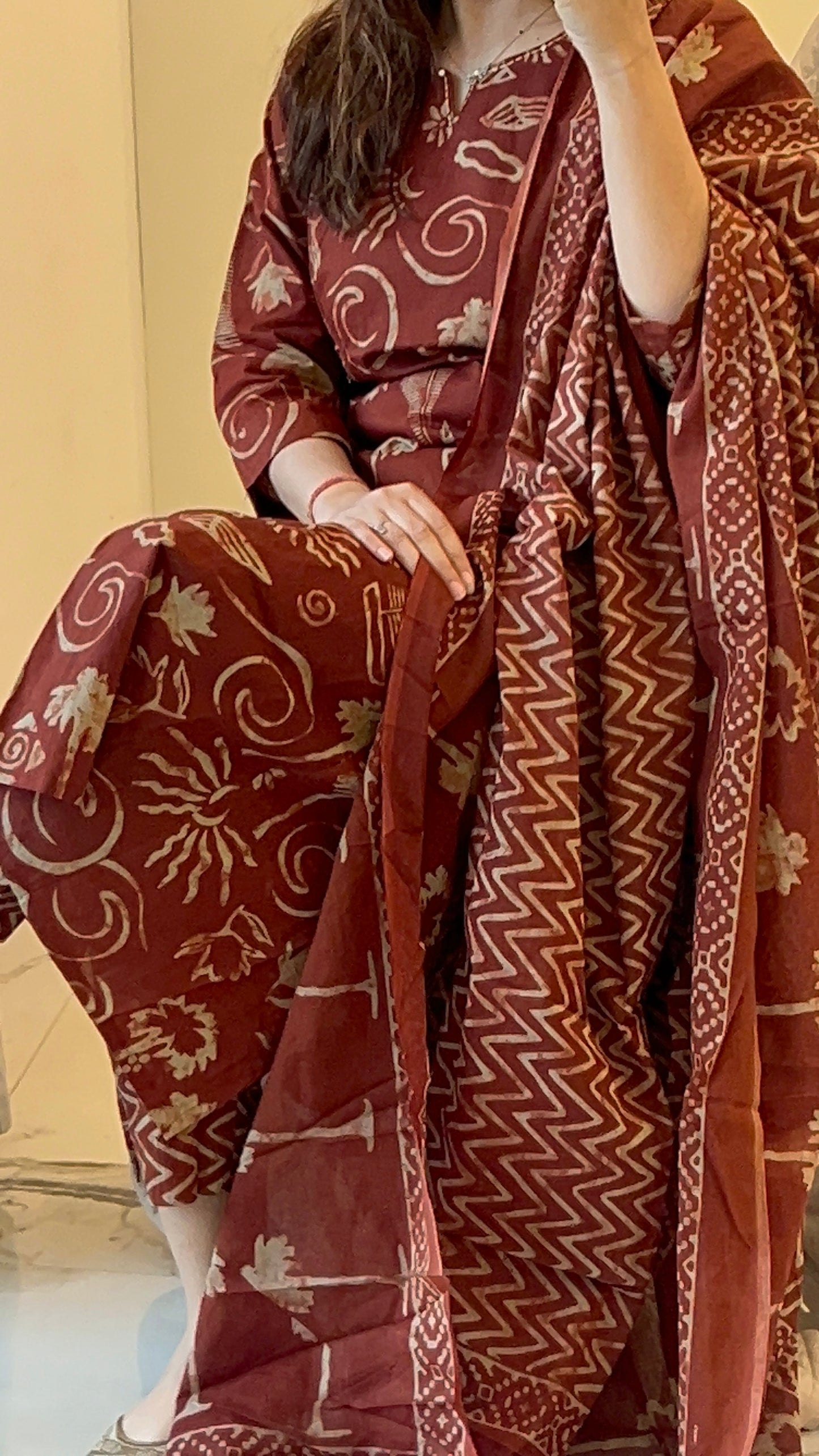 Vgang Rust cotton Kurta Set with Dupatta (38 to 52)