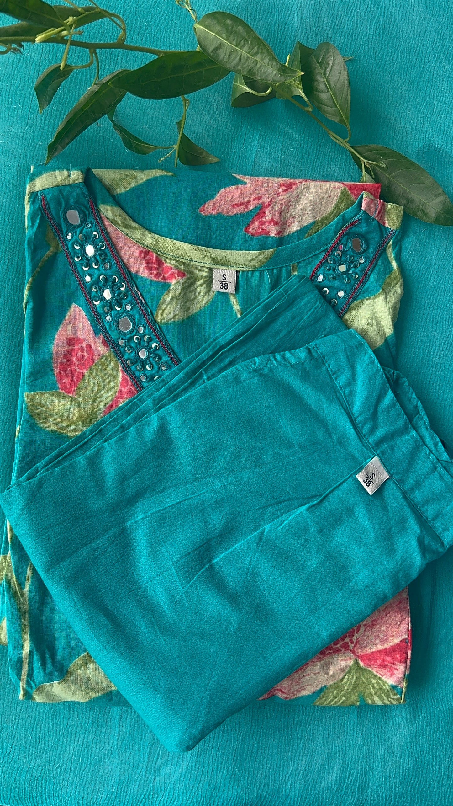 Pure Premium Teal Cotton Kurta Set with Dupatta (38 to 50)