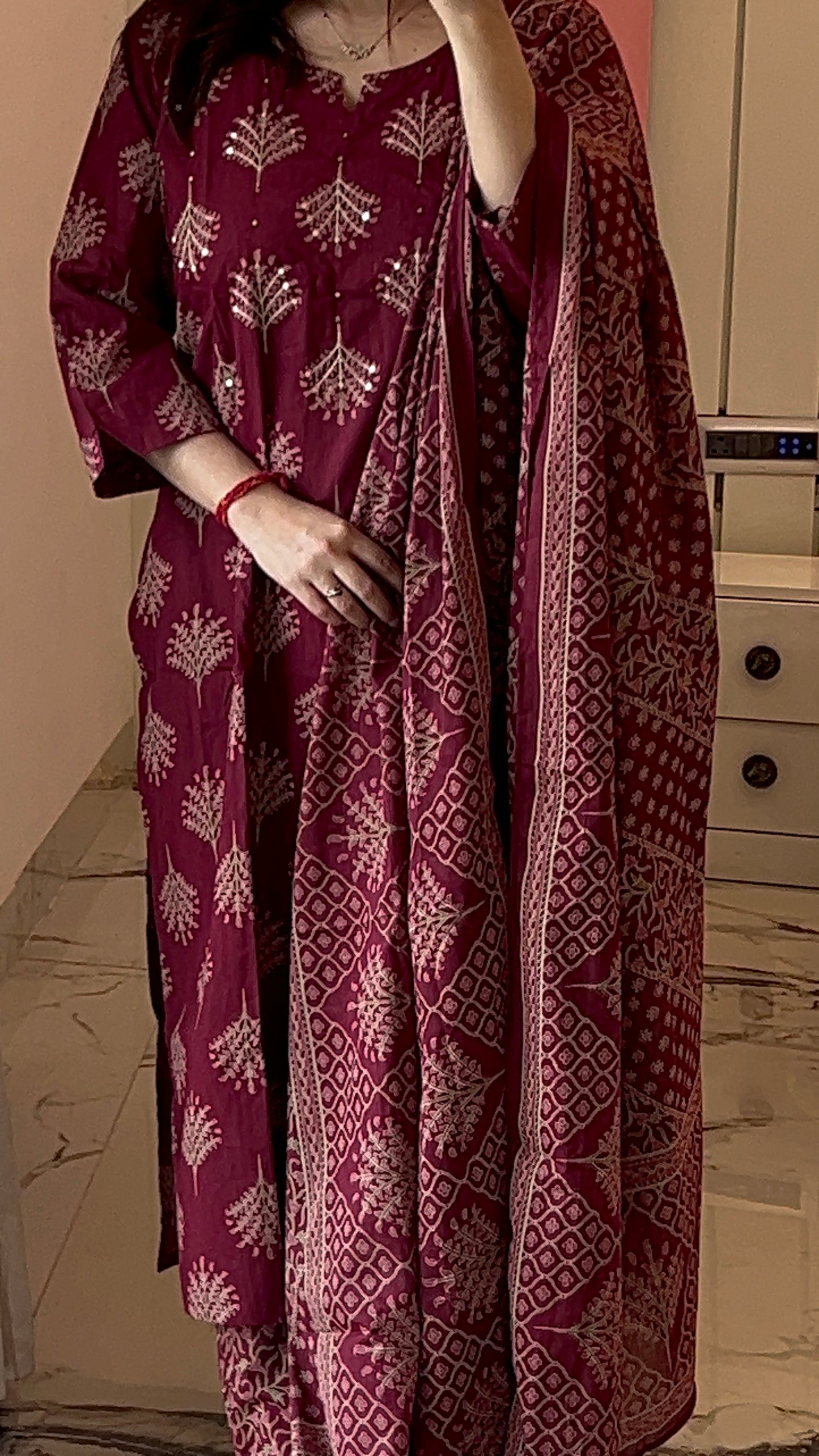 Pure Premium Maroon Straight Cotton Kurta Set with Dupatta (38 to 52)