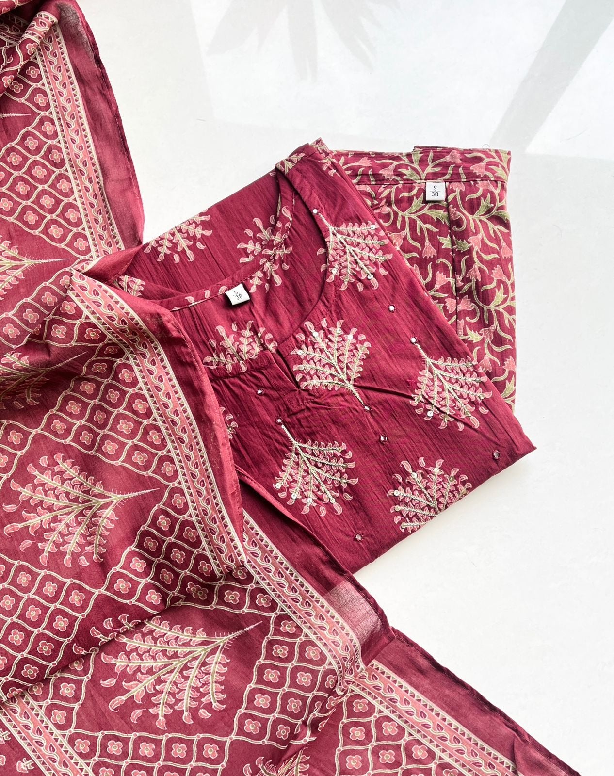 Pure Premium Maroon Straight Cotton Kurta Set with Dupatta (38 to 52)