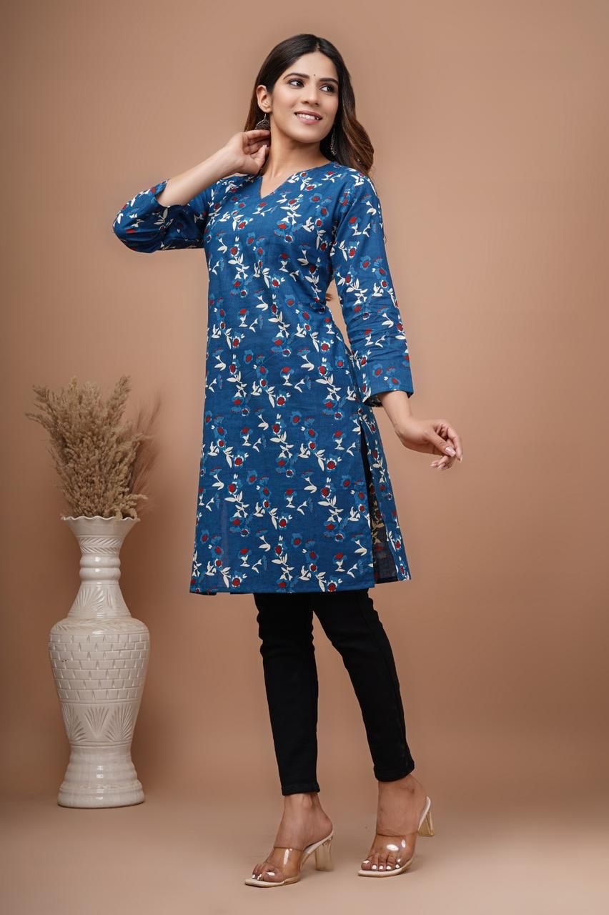 Blue Hand Block Print kurti