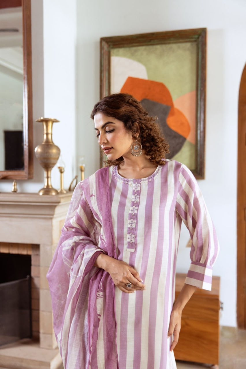 Pure Premium Linen kurta set with dupatta