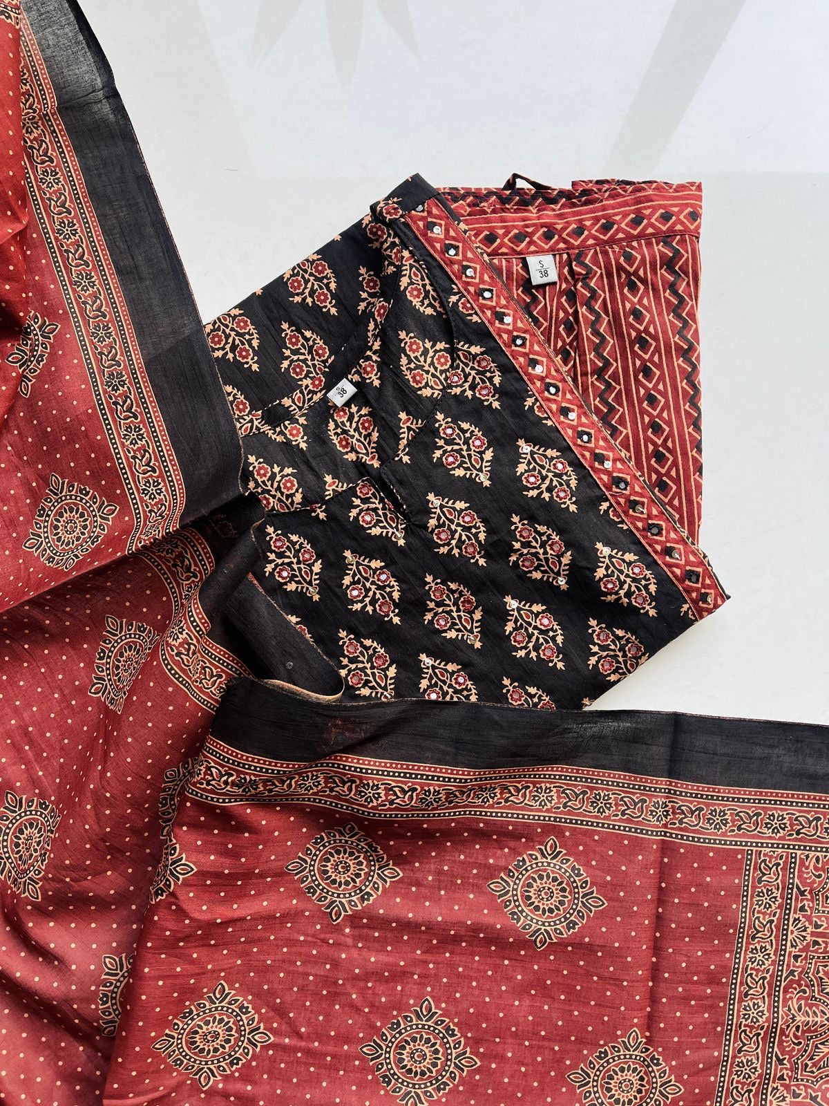 Pure Premium Black Butti Print Cotton kurta Set with Dupatta (38 to 52)